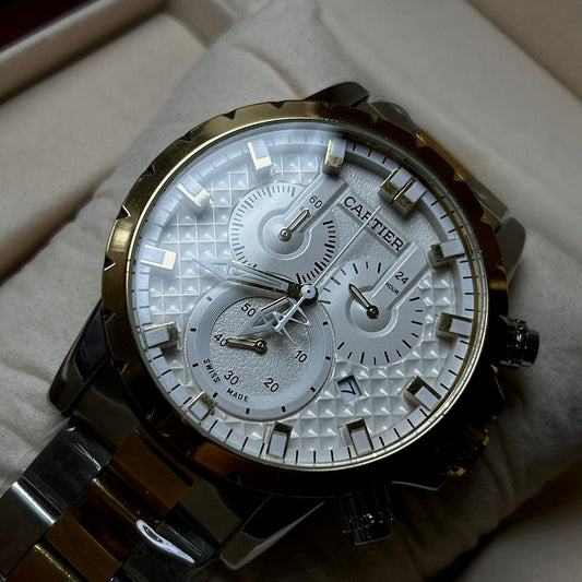 Cartier Chronograph For Him - Two Tone White