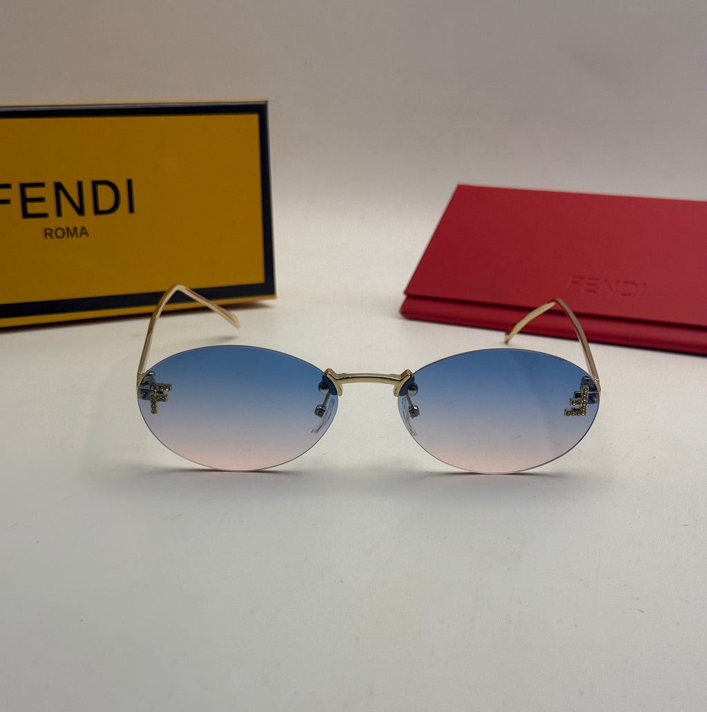 Fendi Rimless Oval Sunglasses – Blue/Pink Gradient