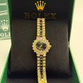 Women's Gold-Tone Black Dial Floral Bracelet Watch