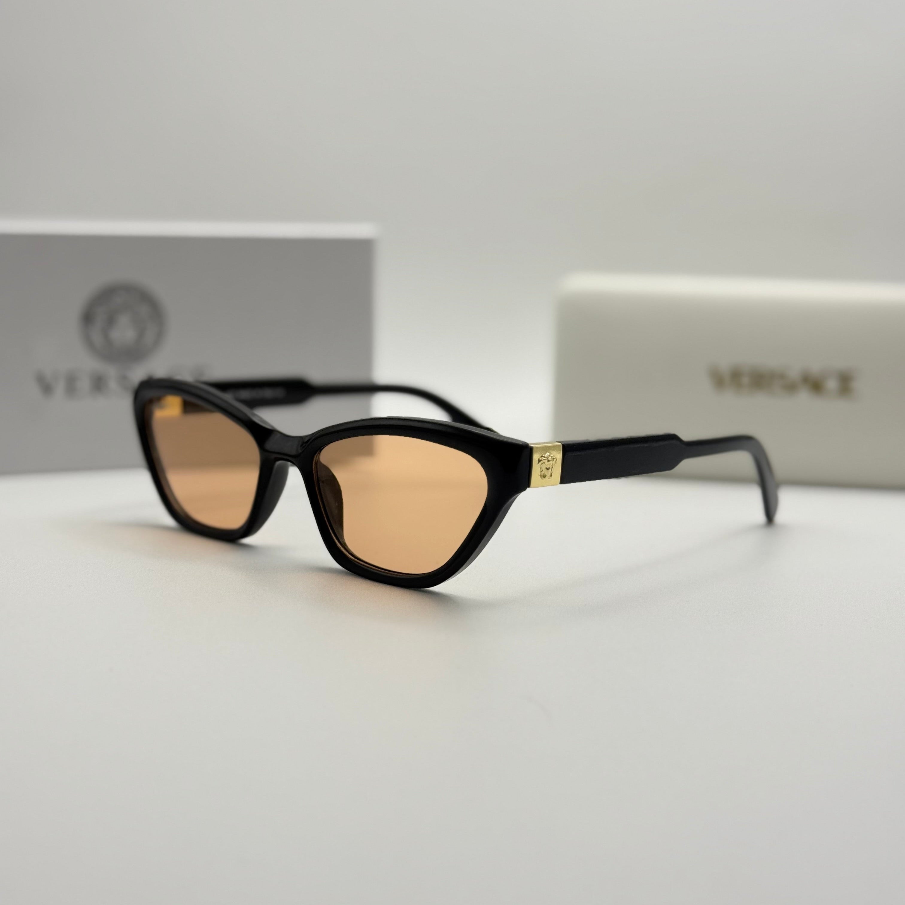 Versace Cat-Eye Sunglasses – Black / Amber Lenses