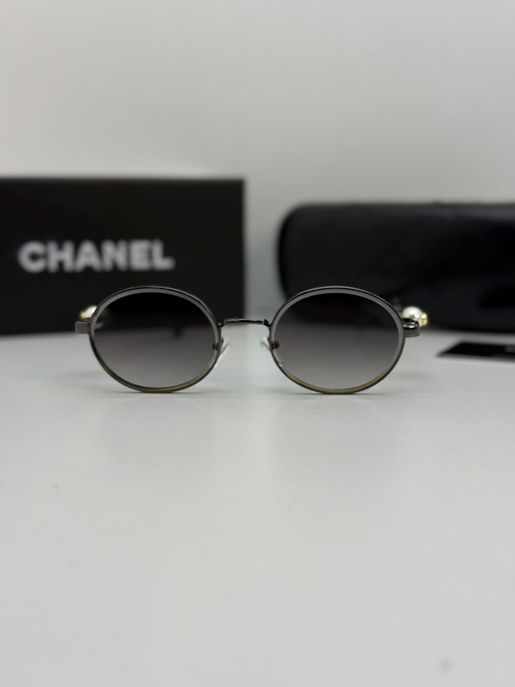 Chanel Round Metal Sunglasses (Gunmetal / Grey Gradient)