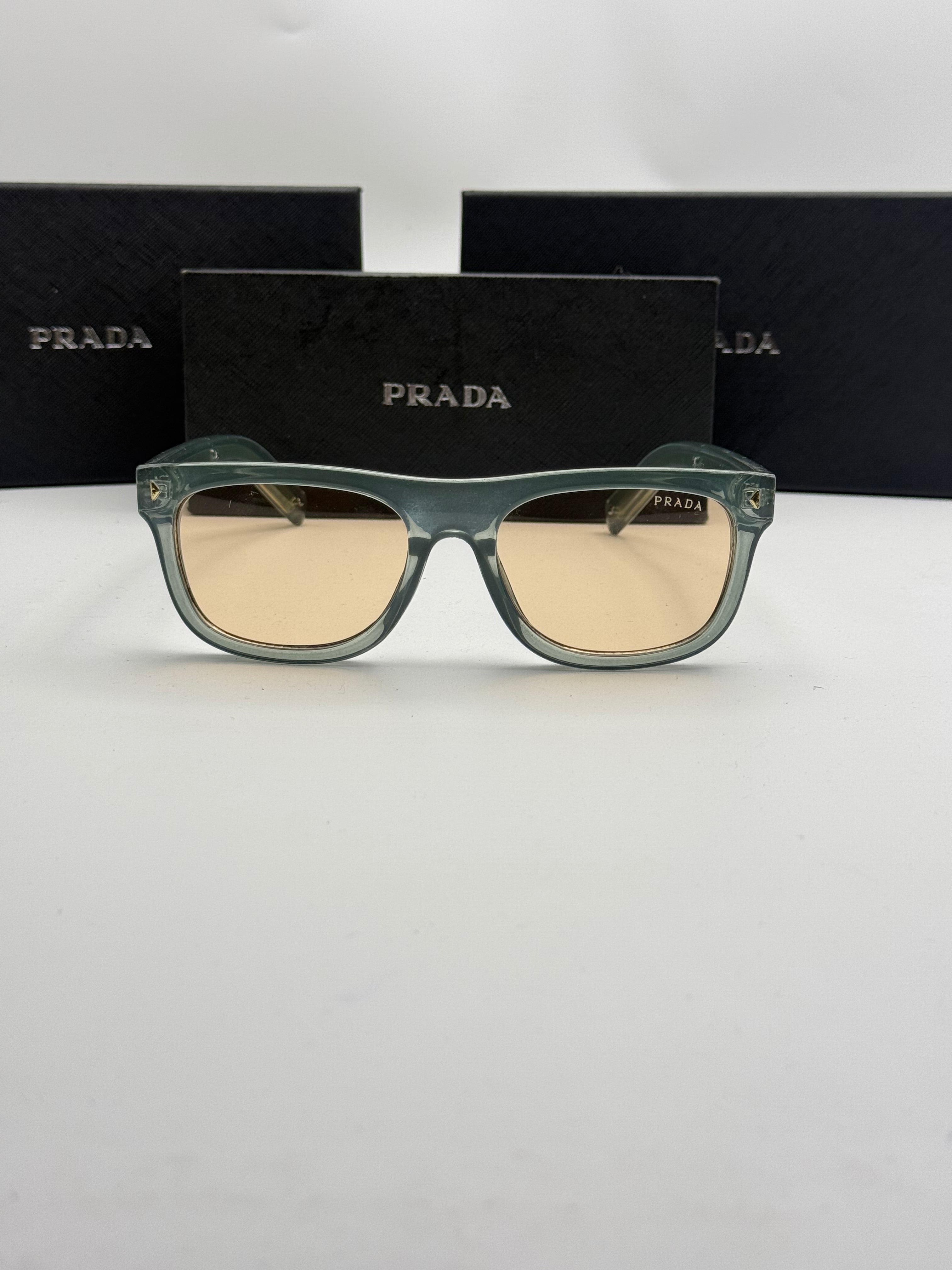 Prada Square Sunglasses – Sage Green Transparent Frame / Peach Amber Lenses