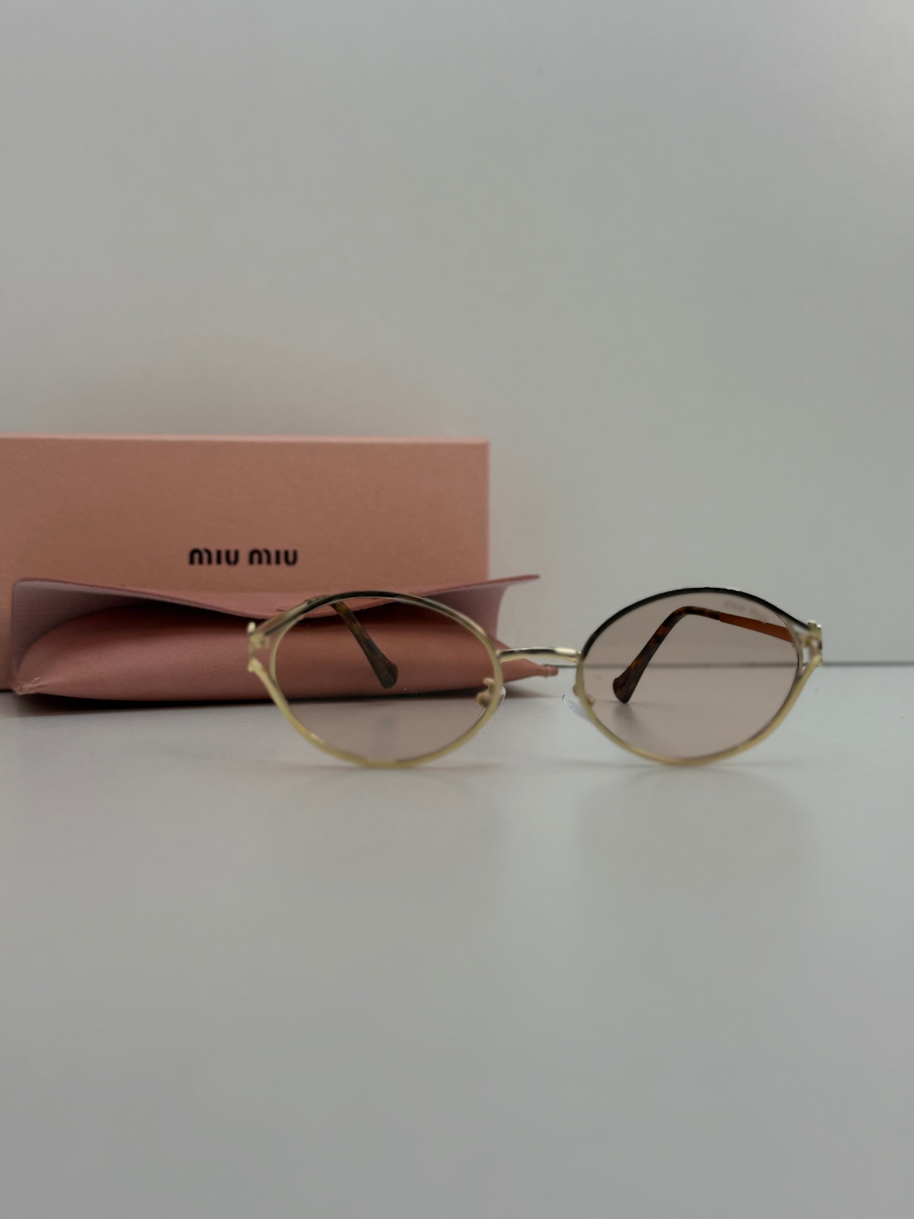 Miu Miu Oval Metal Sunglasses (Gold / Pink Gradient)