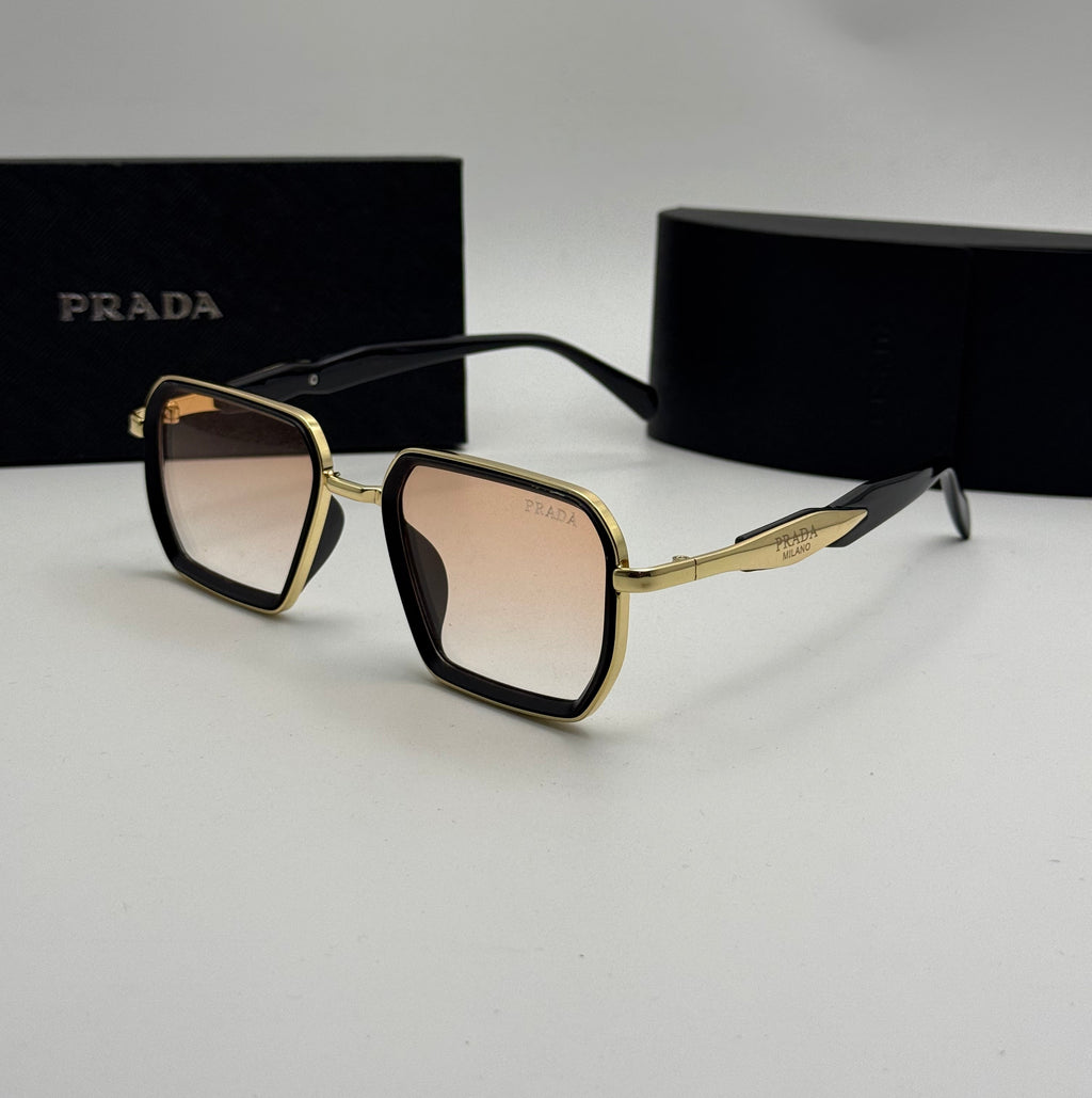 Prada Square Sunglasses — Black & Gold with Rose Gradient