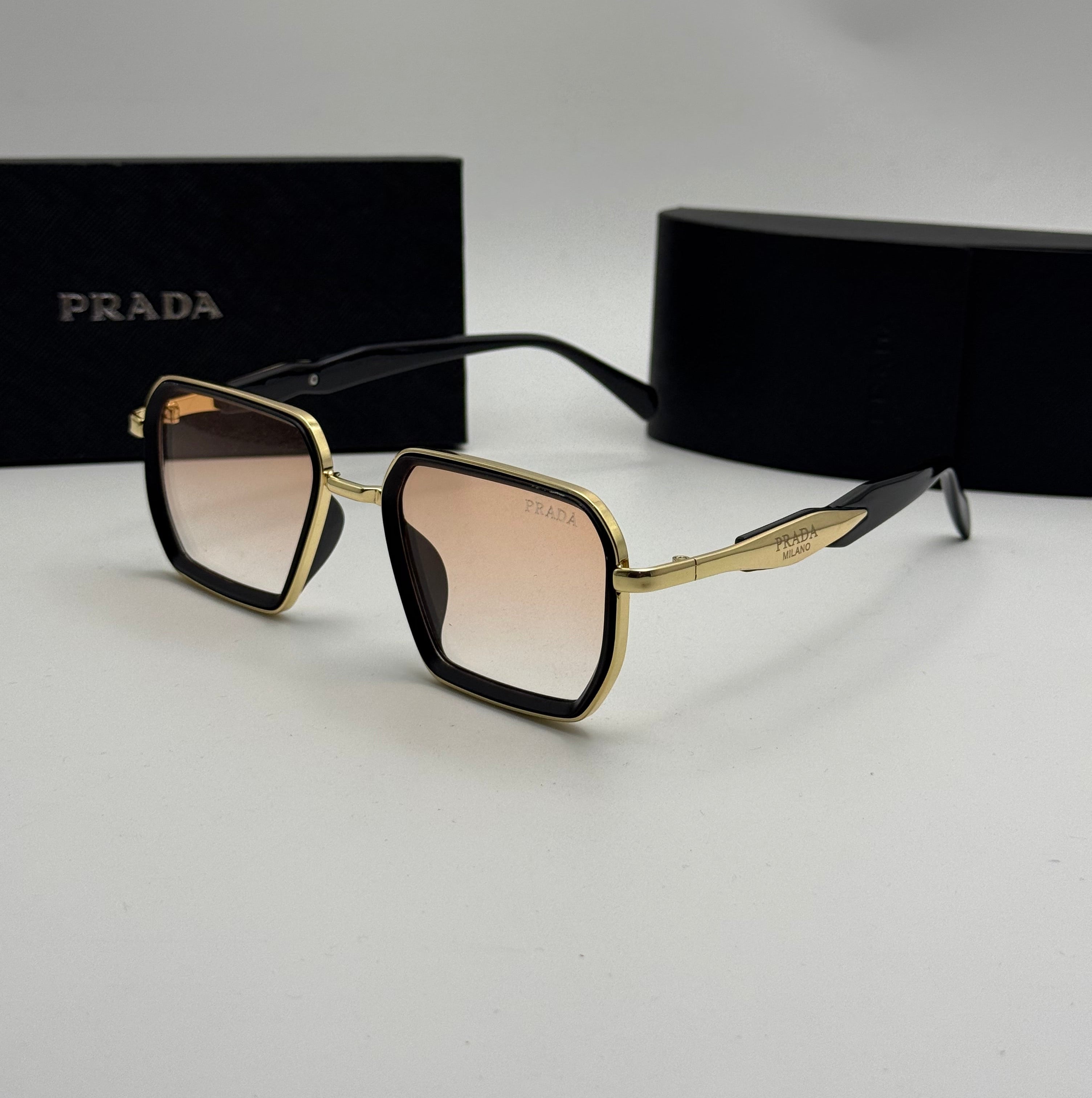 Prada Square Sunglasses — Black & Gold with Rose Gradient