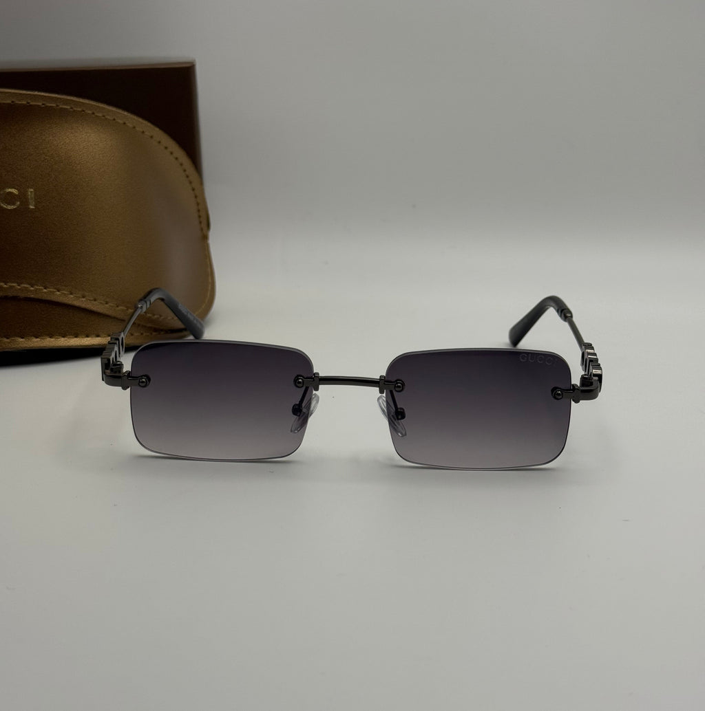 Gucci Rimless Rectangle Sunglasses – Black Hardware & Grey Gradient