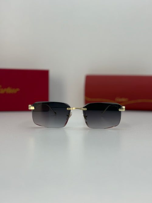 Cartier Rimless Rectangular Gradient Sunglasses – Gold / Grey Gradient