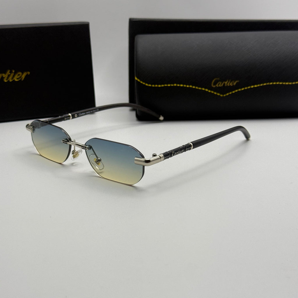 Cartier Rimless Rectangular Sunglasses – Silver & Black