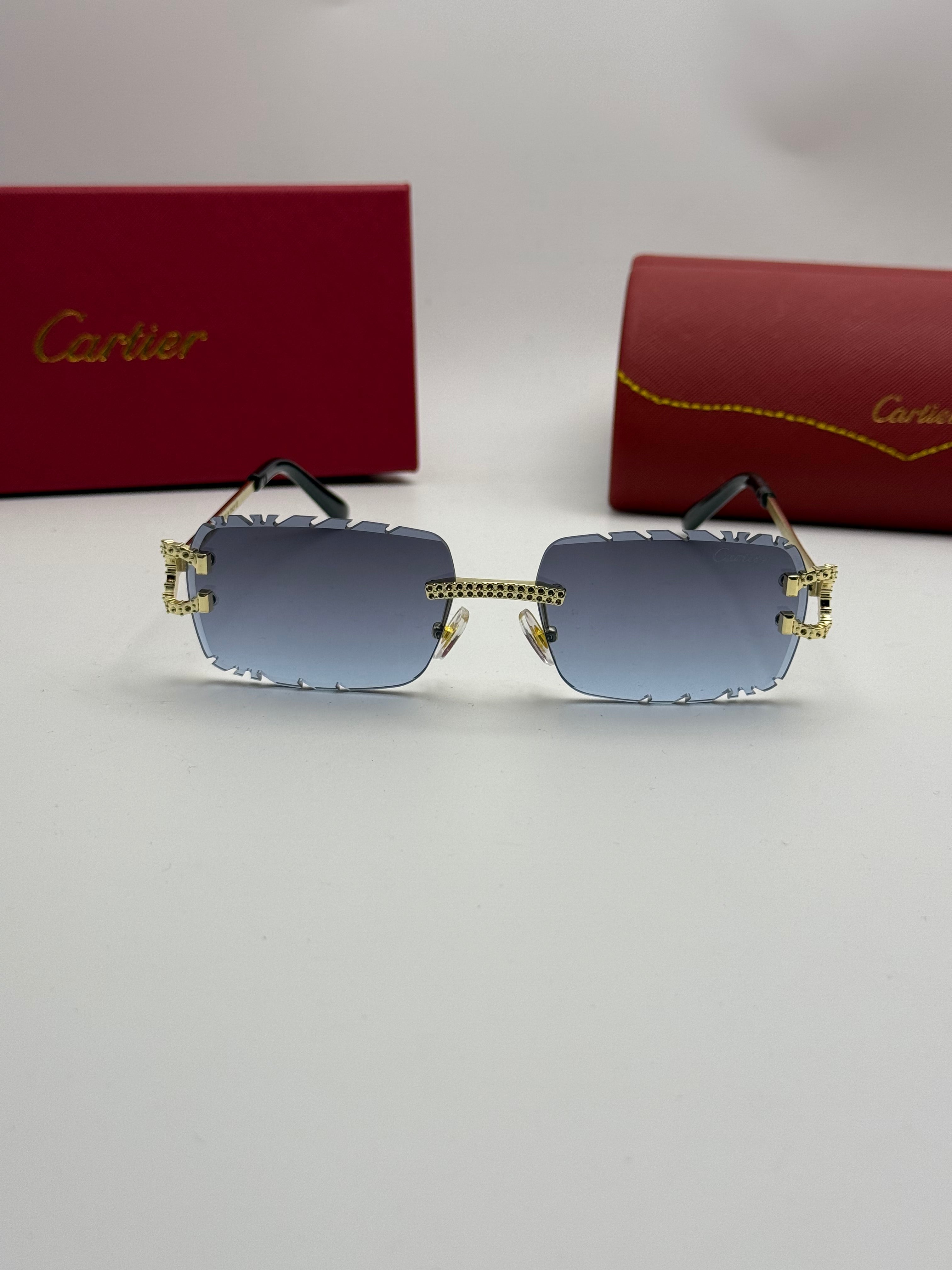 Cartier Rimless Sunglasses — Gold & Blue Gradient