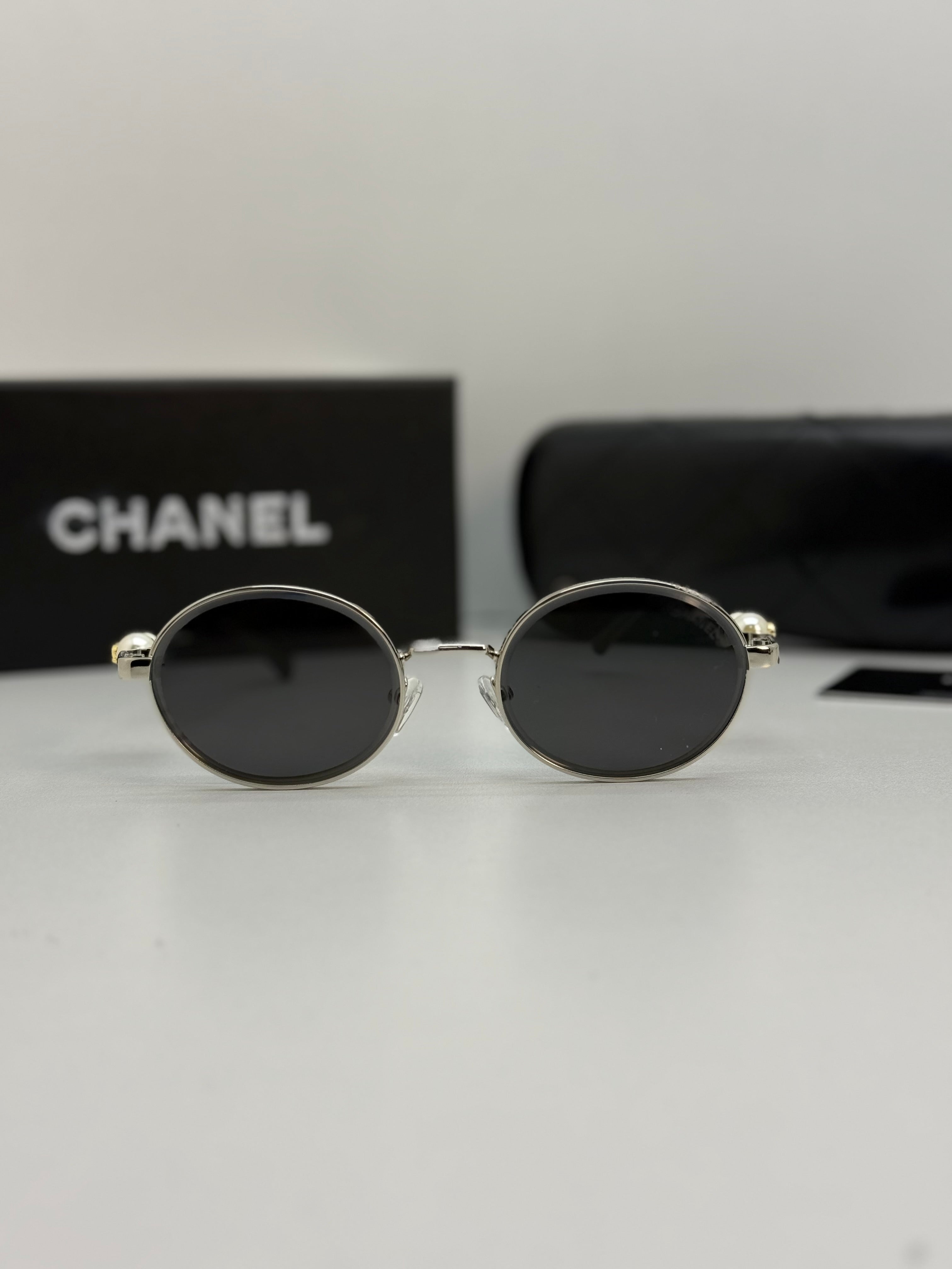 Chanel Round Metal Sunglasses (Silver / Dark Grey)