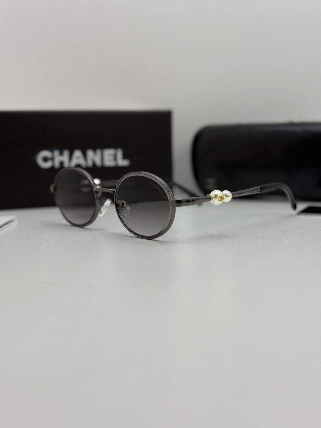 Chanel Round Metal Sunglasses (Gunmetal / Grey Gradient)