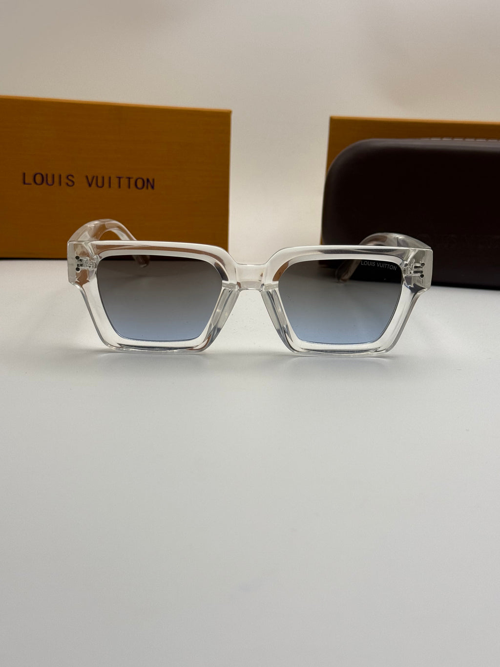 Louis Vuitton Square Sunglasses – Crystal Clear Frame / Blue Gradient Lenses