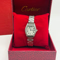 Cartier Tortue-Style Silver Watch – Diamond Bezel / Stainless Steel Bracelet