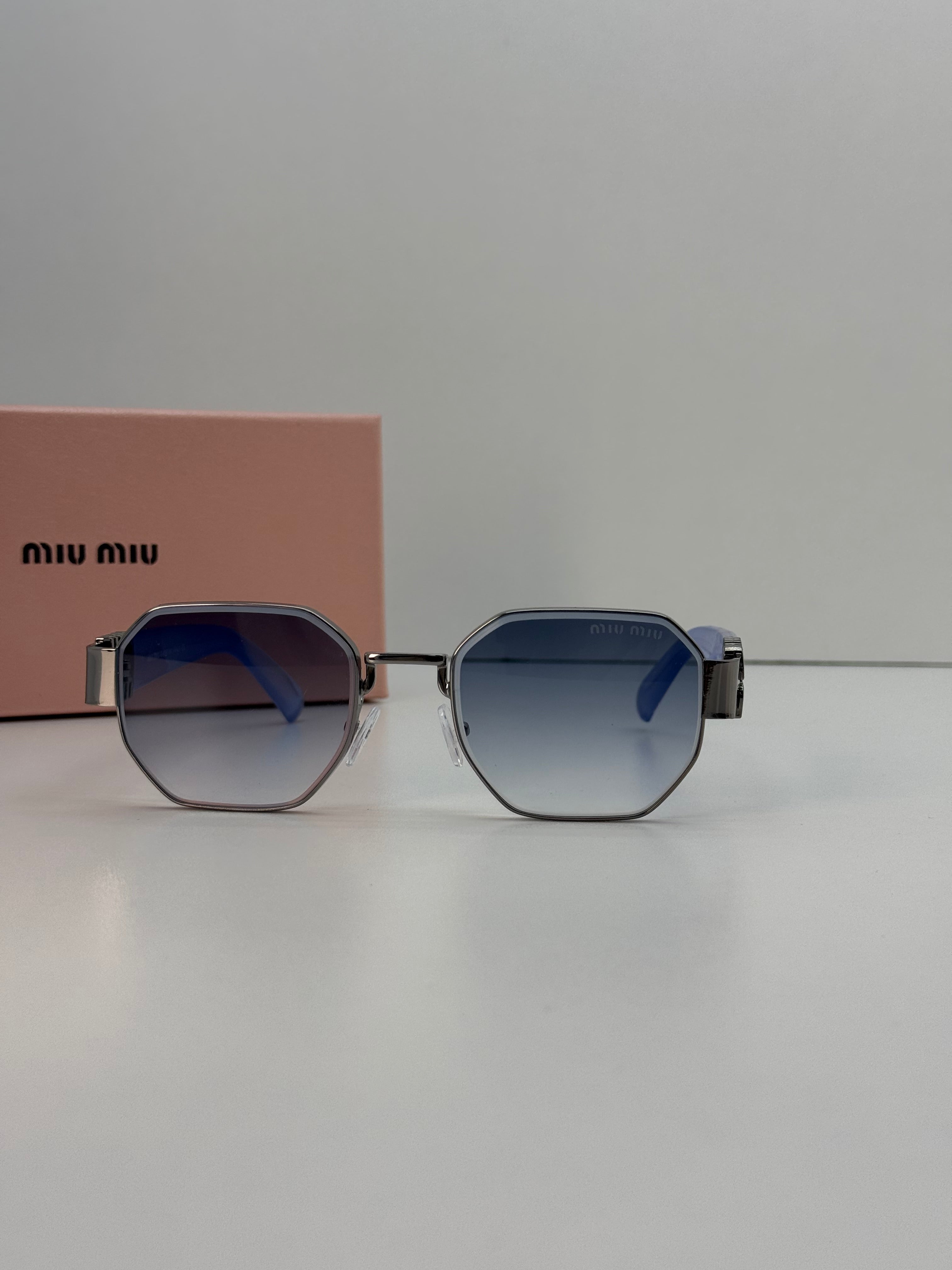 Miu Miu Octagonal Silver Metal Gradient Sunglasses – Blue Lens