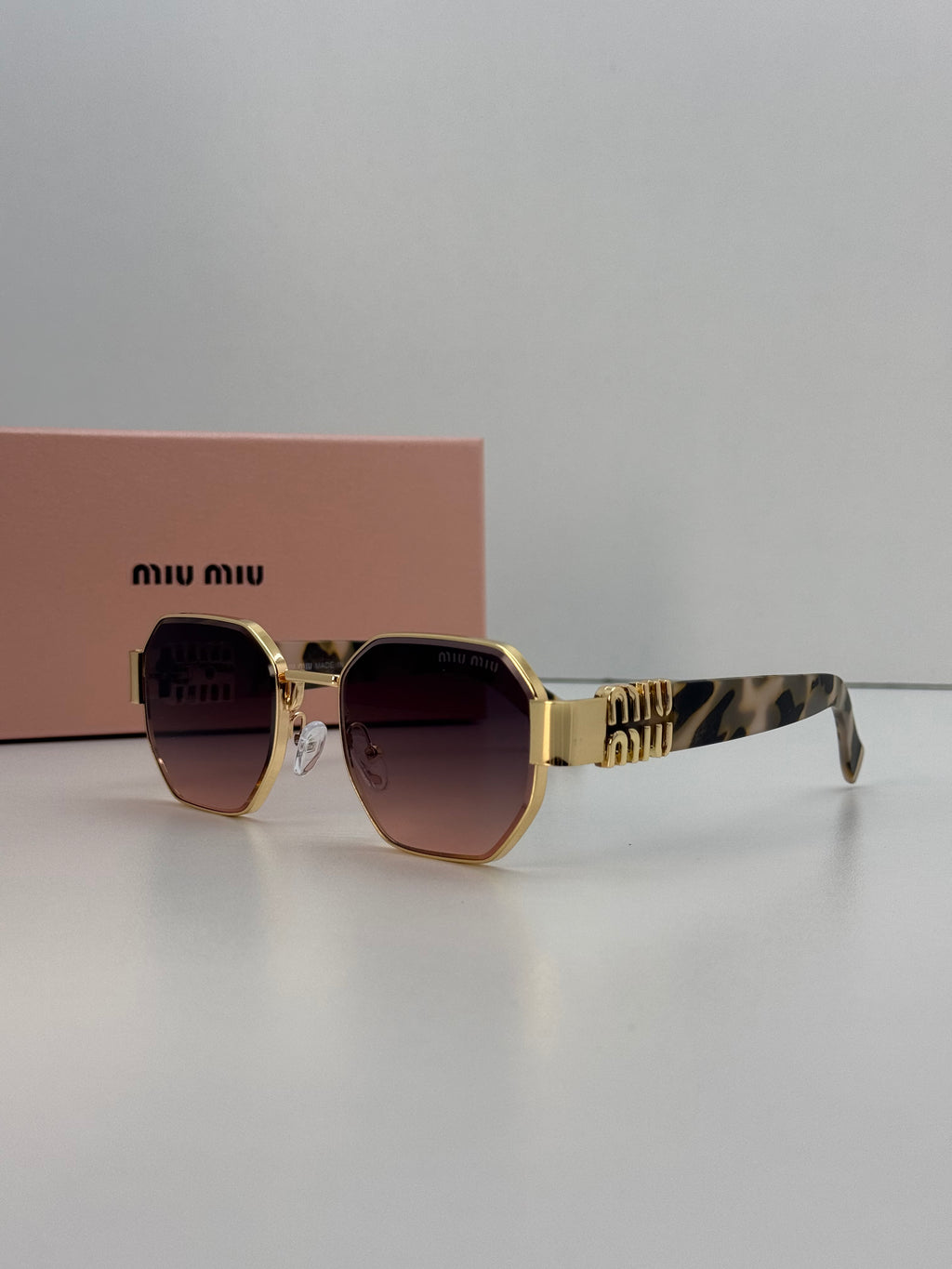 Miu Miu Octagonal Gold Metal Gradient Sunglasses – Havana Temple