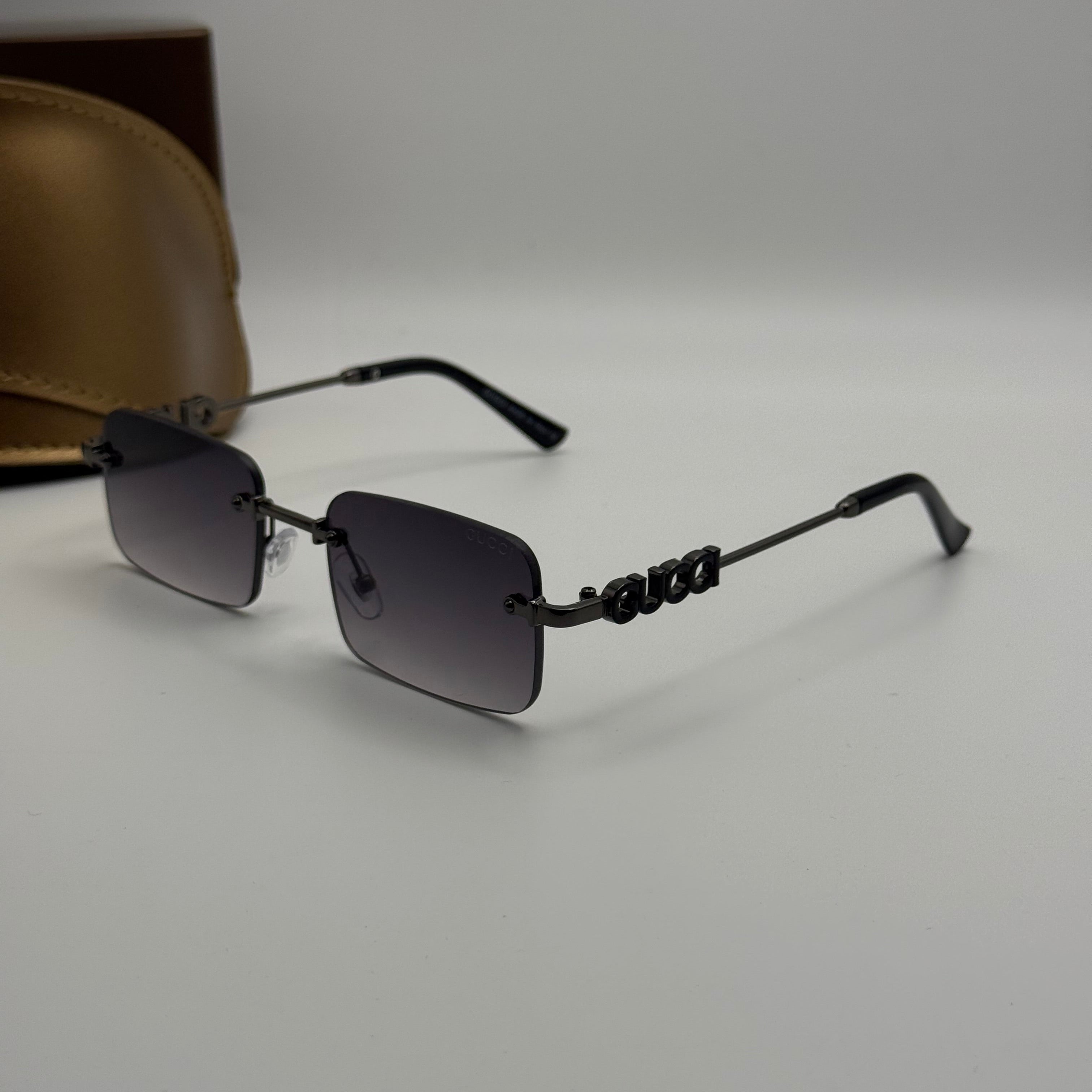 Gucci Rimless Rectangle Sunglasses – Black Hardware & Grey Gradient