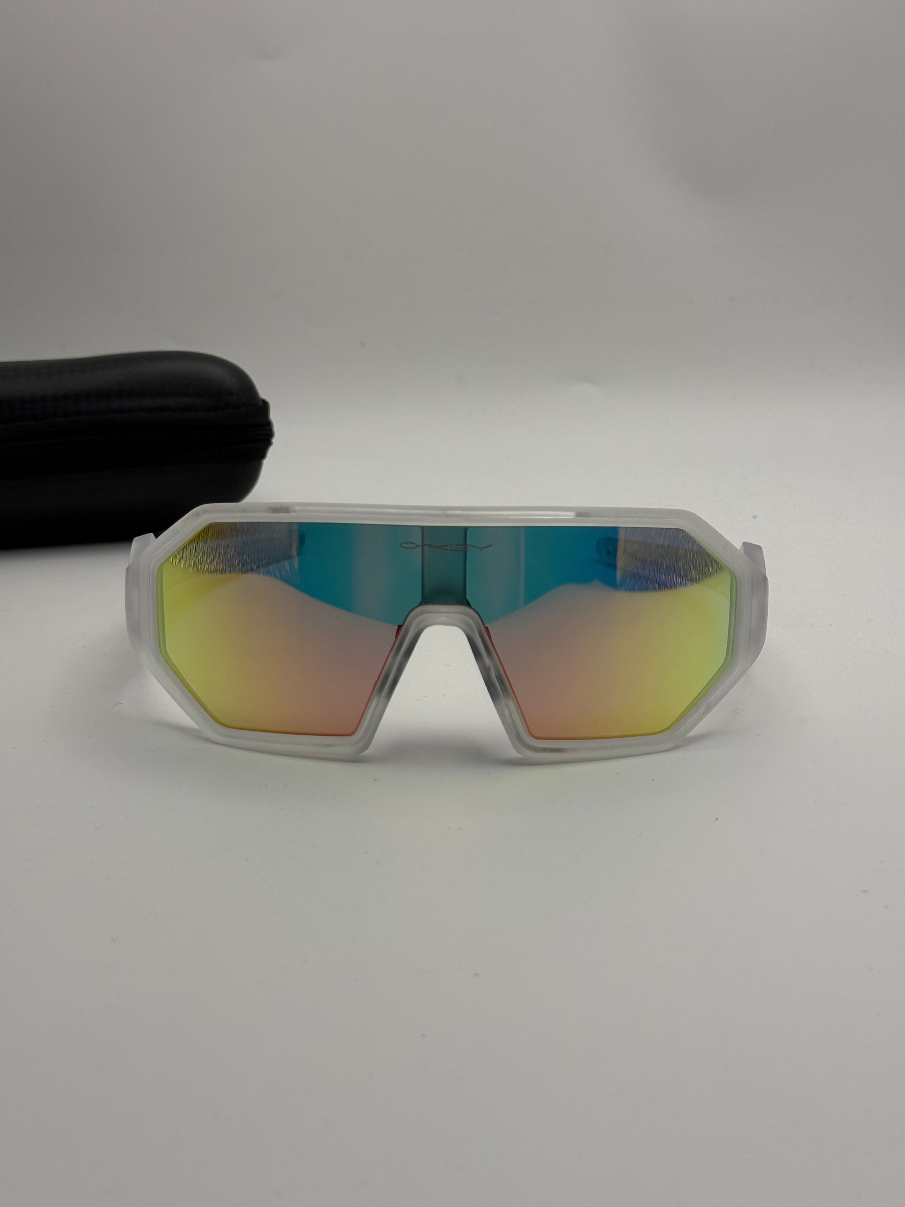 Oakley Sport Sunglasses – Clear Frame Rainbow Mirror Shield
