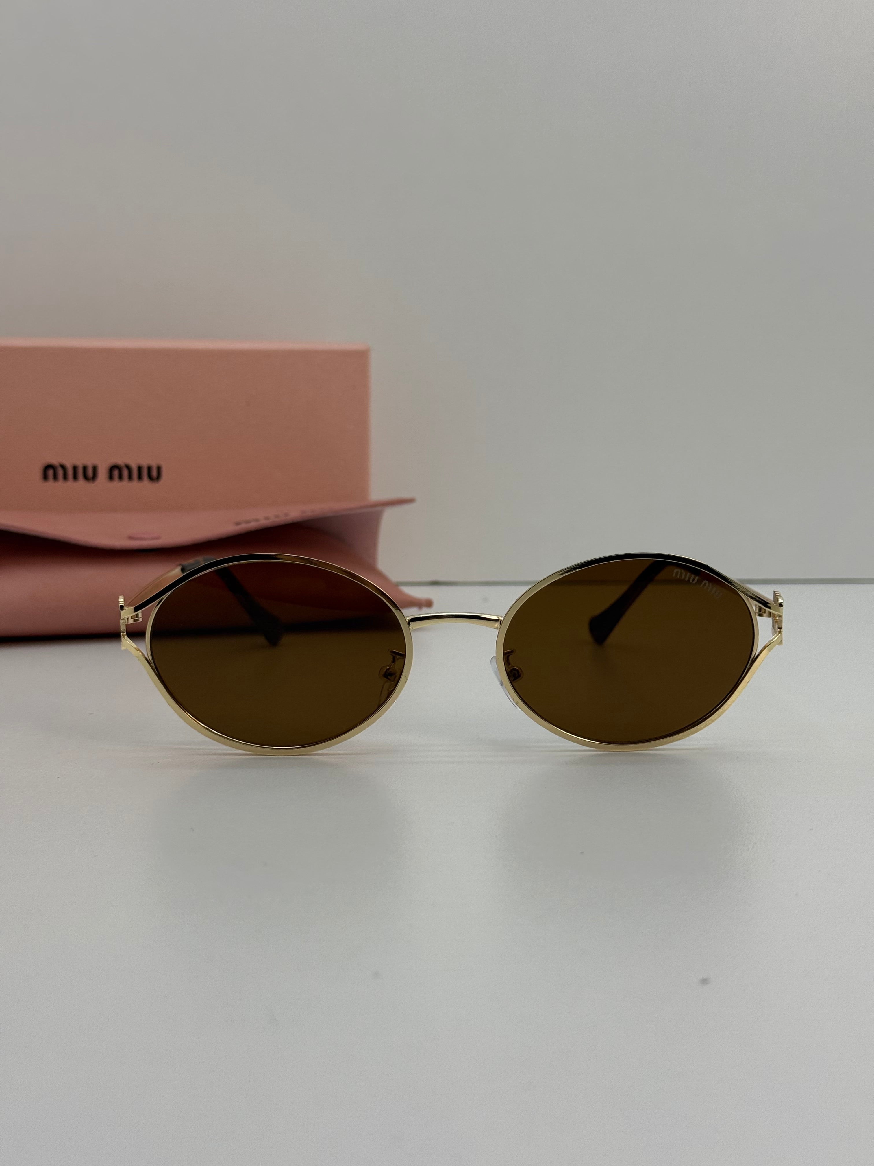 Miu Miu Oval Metal Sunglasses (Gold / Brown)