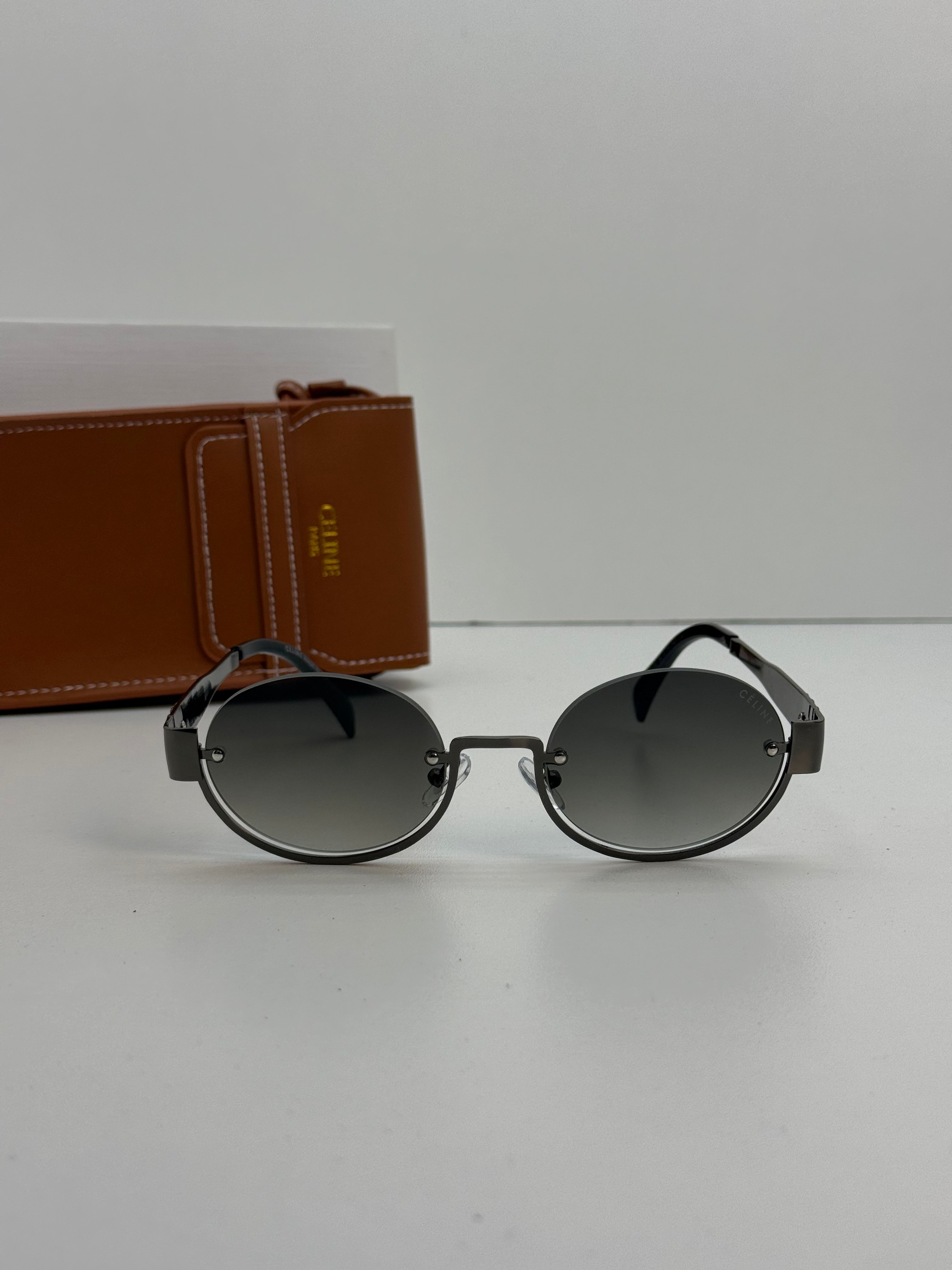Celine Triomphe Round Metal Sunglasses – Gunmetal Grey Gradient