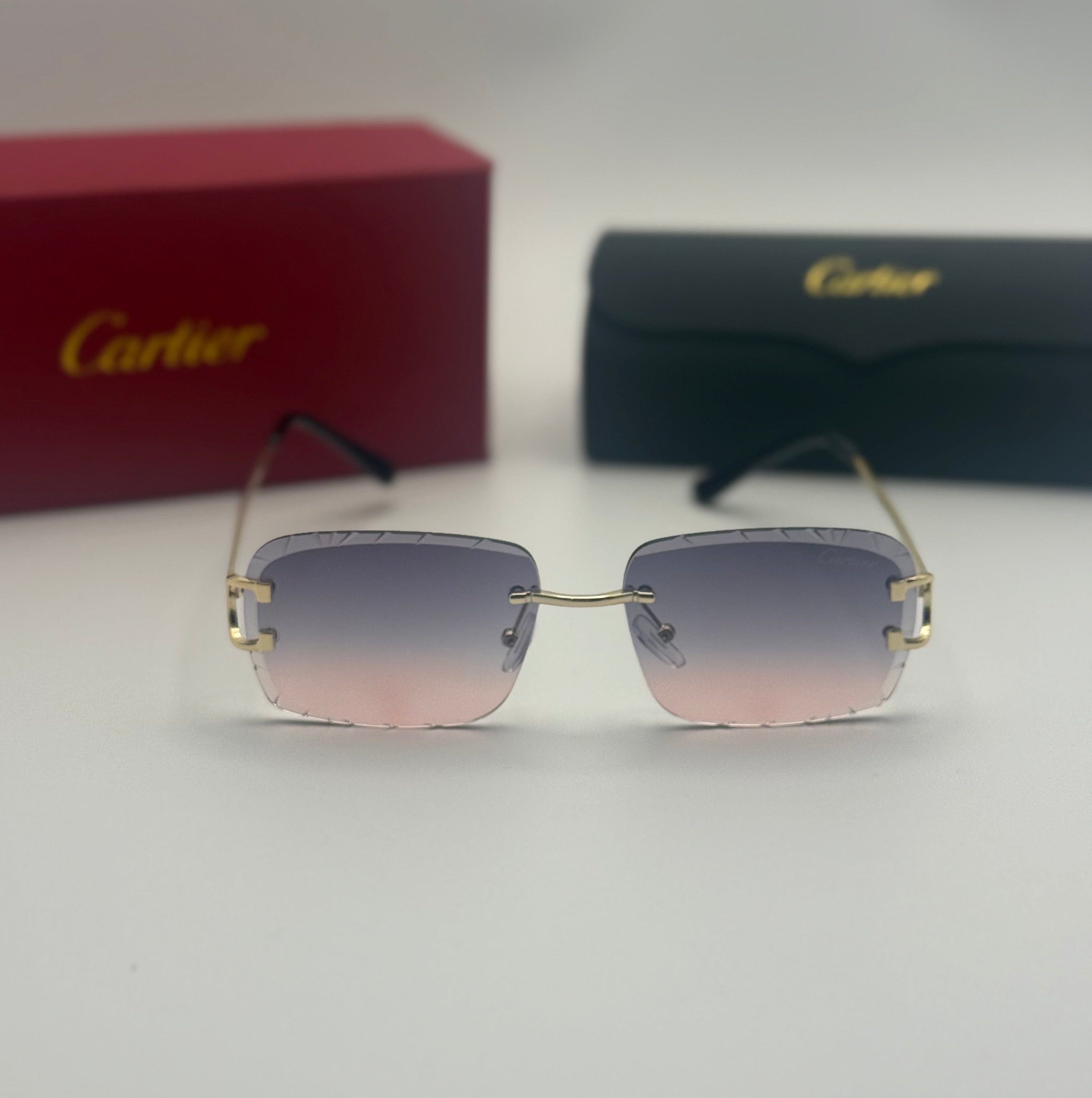 Cartier Rimless Sunglasses – Blue Pink Gradient / Gold