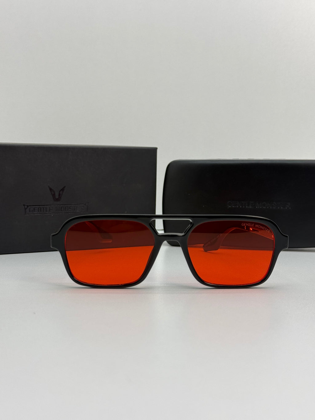 Gentle Monster Square Aviator Sunglasses (Black / Red)