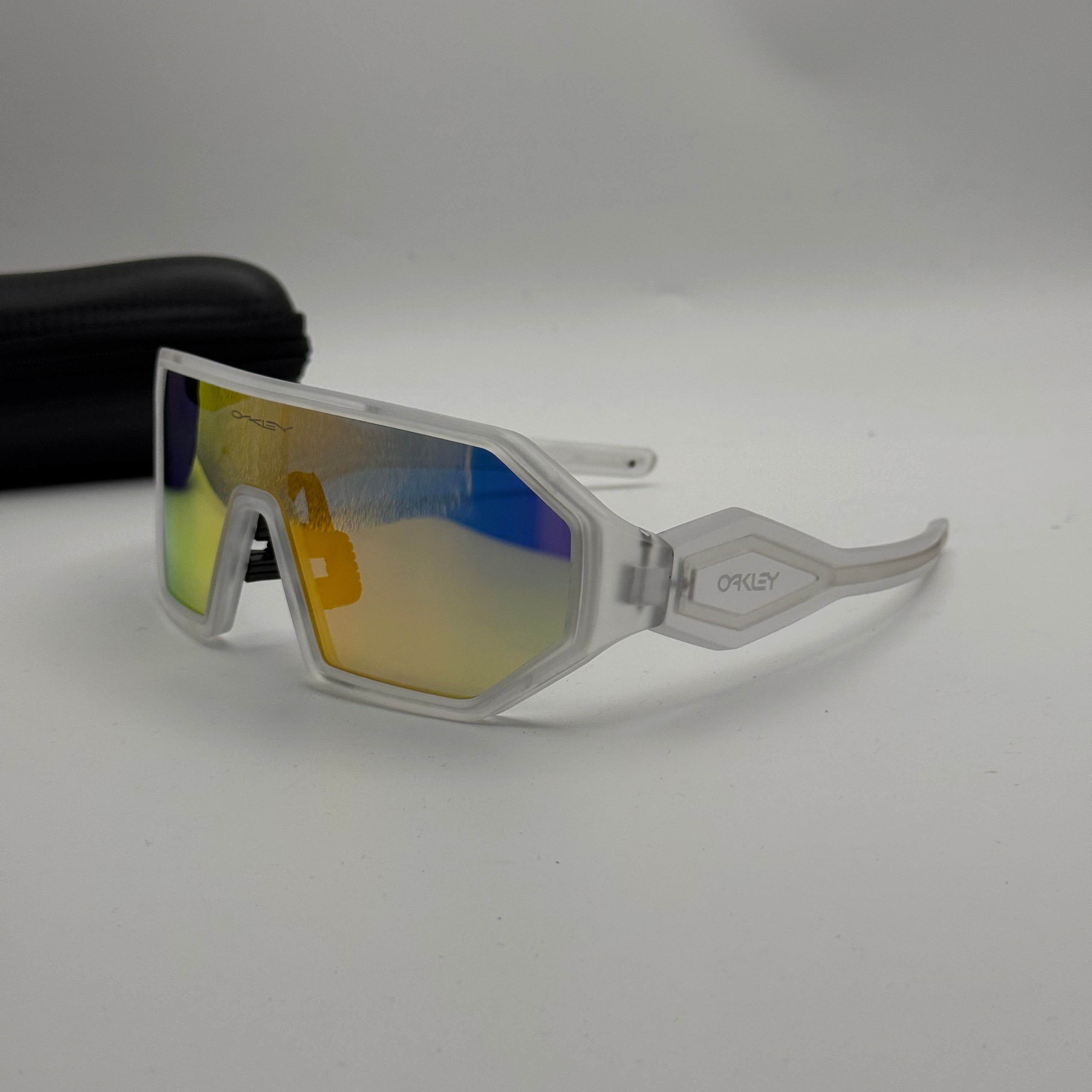 Oakley Sport Sunglasses – Clear Frame Rainbow Mirror Shield