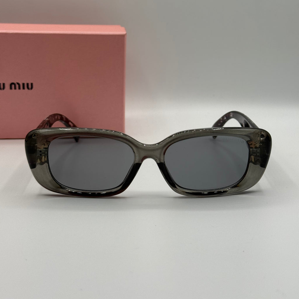 Miu Miu Rectangle Sunglasses – Transparent Grey & Dark Lenses