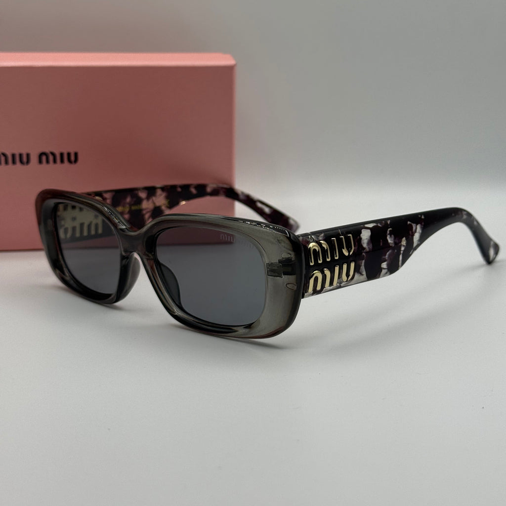 Miu Miu Rectangle Sunglasses – Transparent Grey & Dark Lenses
