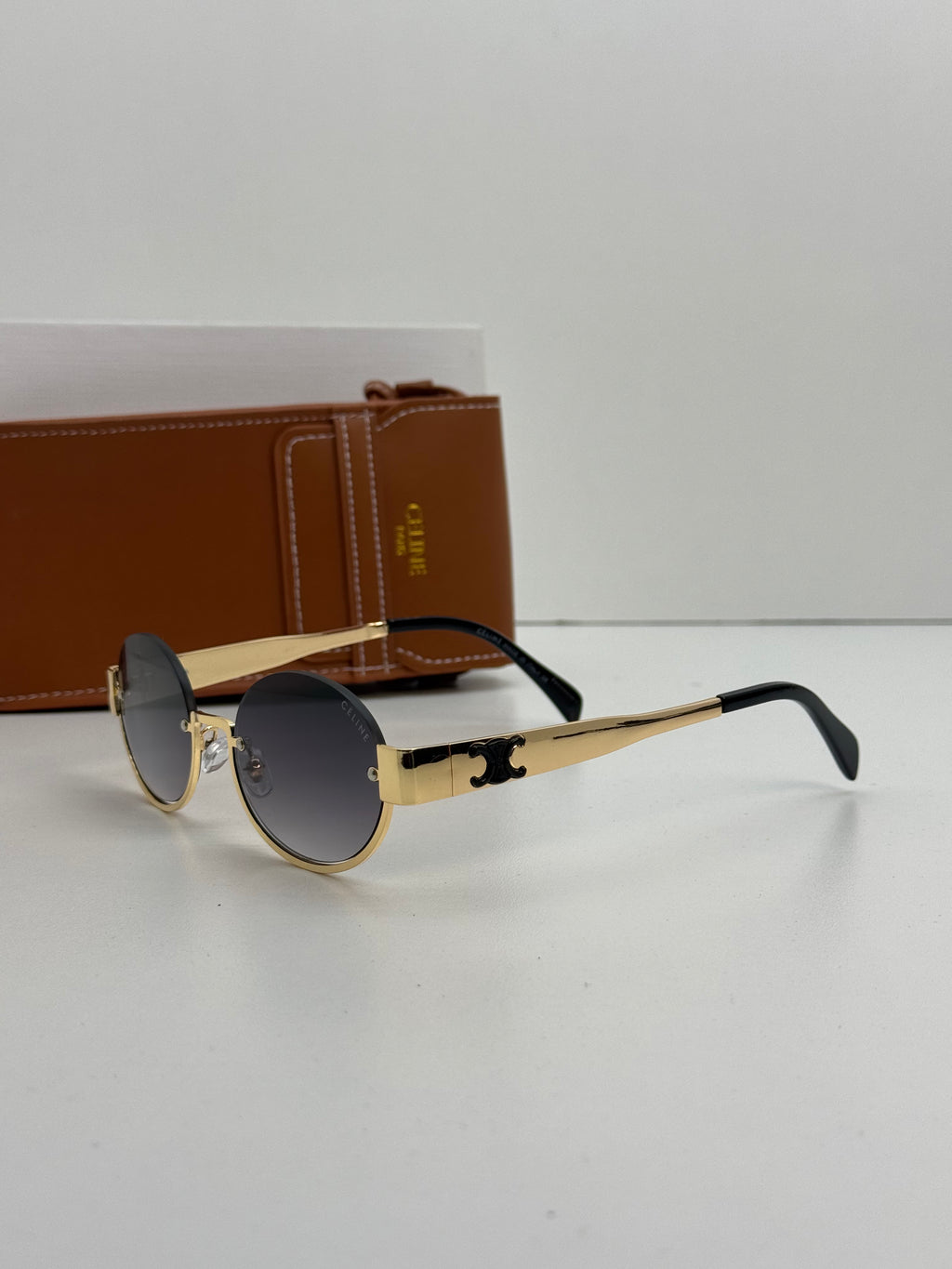 Celine Triomphe Round Metal Sunglasses – Gold Grey Gradient