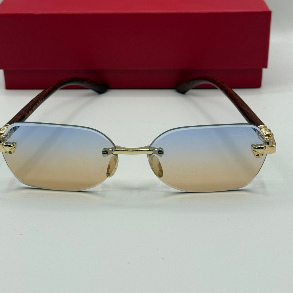 Cartier Panthère Rimless Sunglasses – Wood Temples / Blue-Brown Gradient