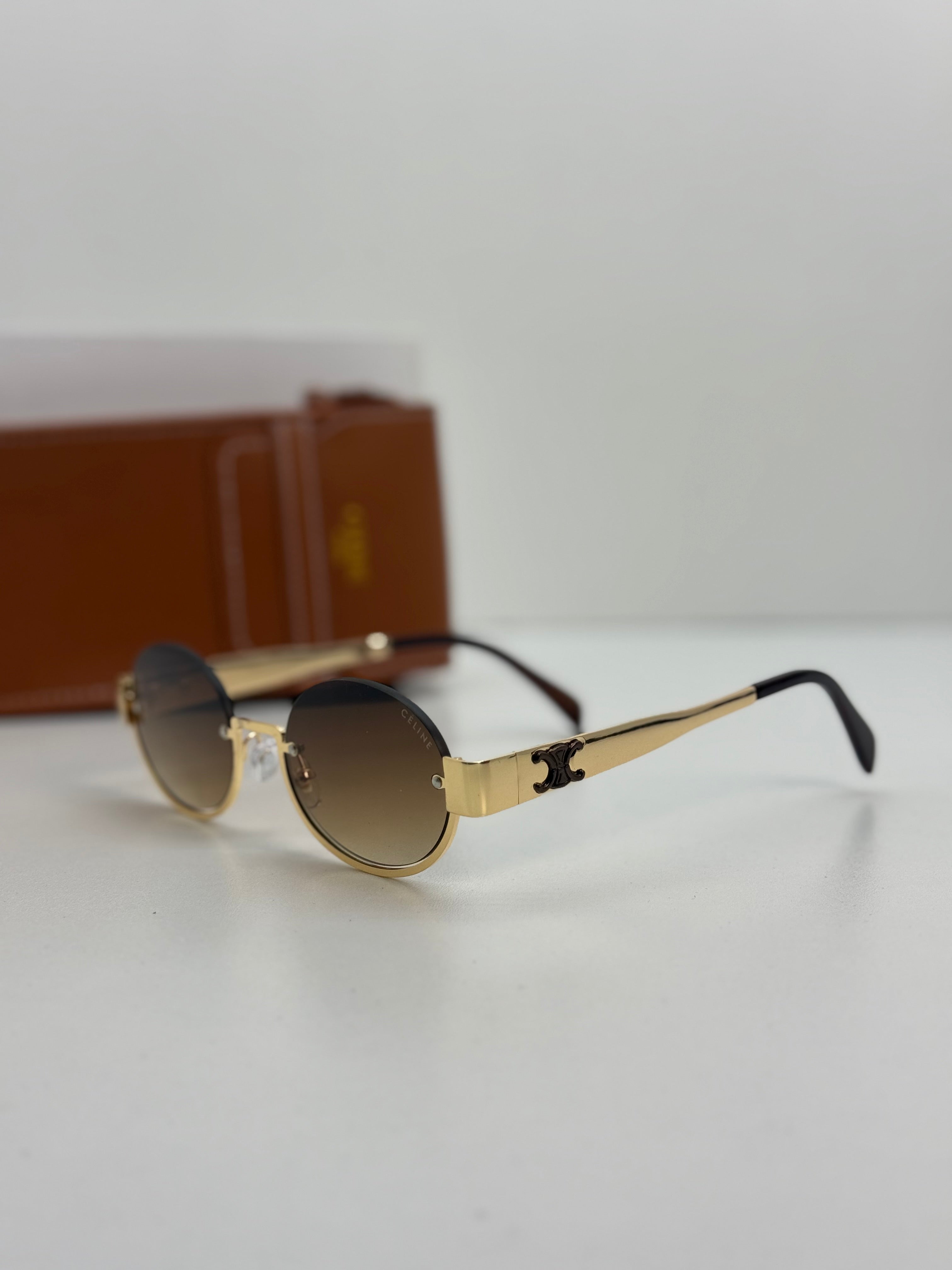 Celine Triomphe Round Metal Sunglasses – Gold Brown Gradient