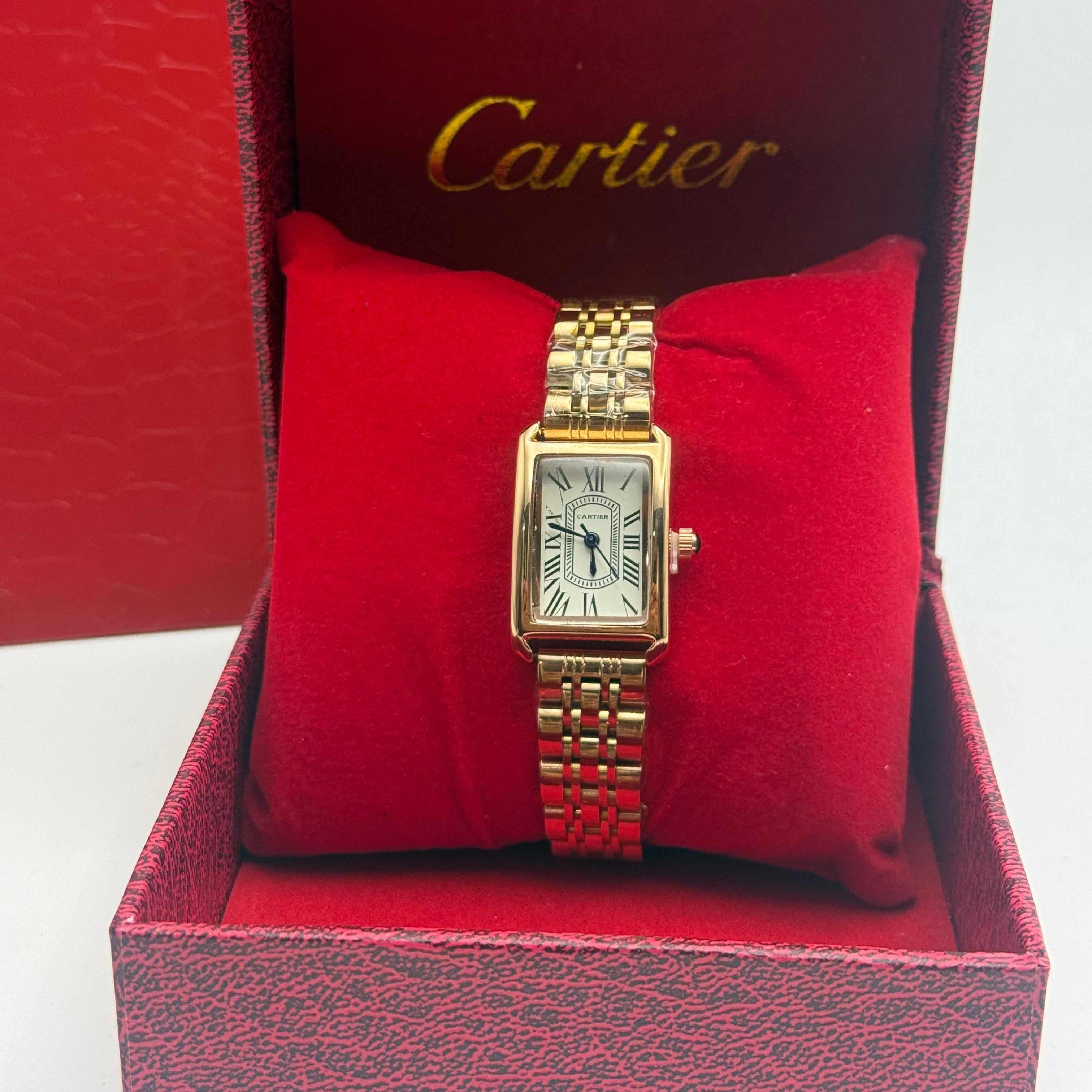 Cartier Tank Rectangular Gold Watch – White Dial / Gold Bracelet
