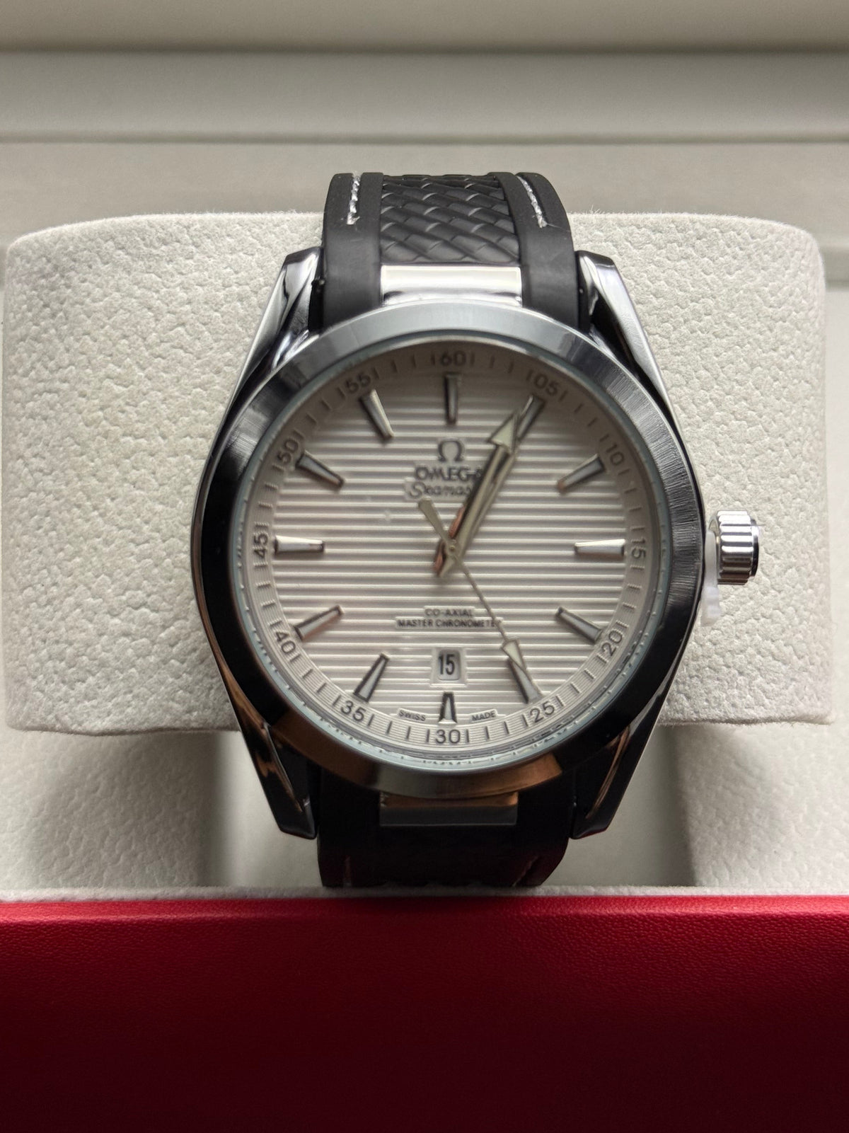 Omega Seamaster White Dial Black Strap Watch