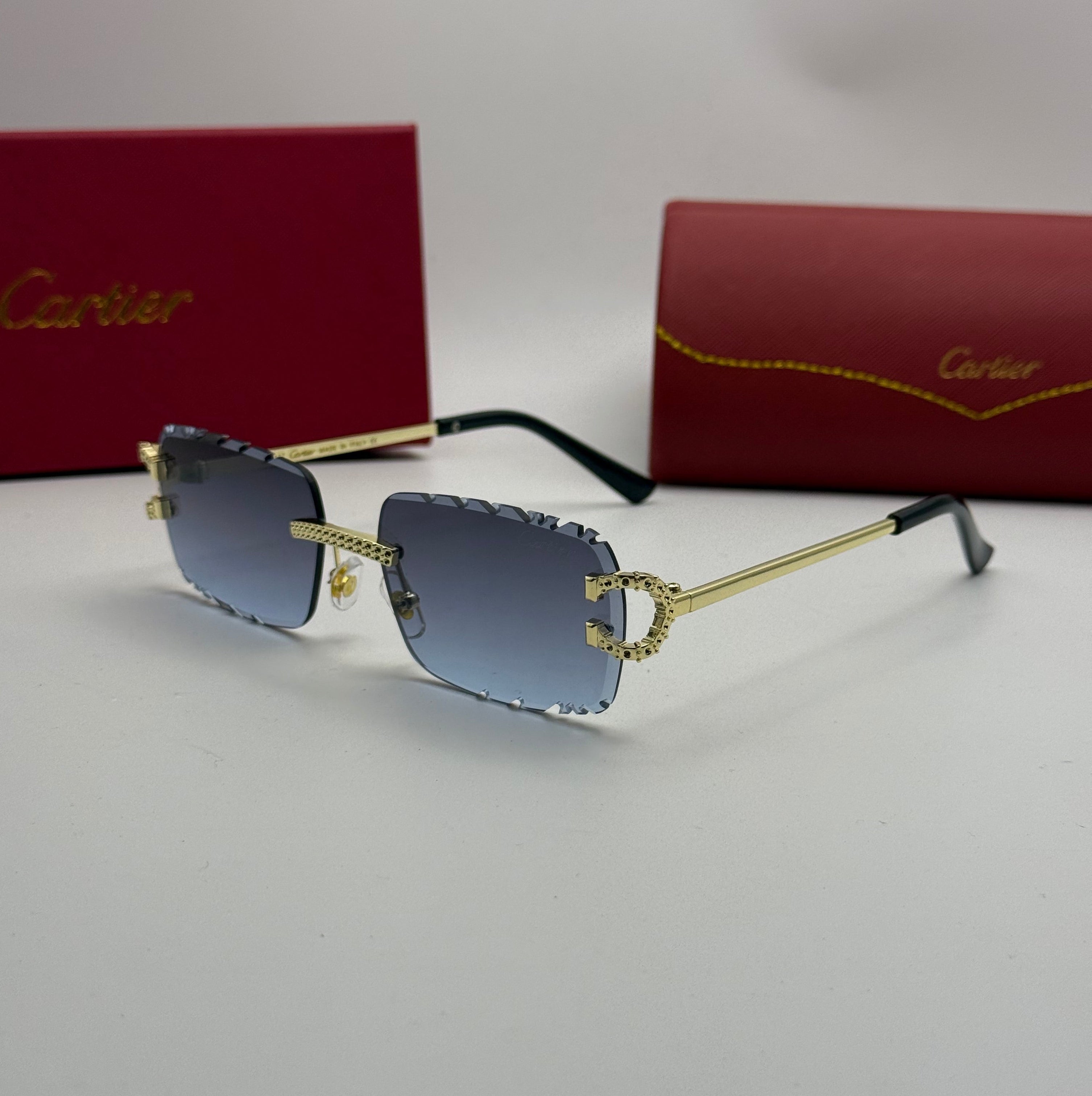 Cartier Rimless Sunglasses — Gold & Blue Gradient