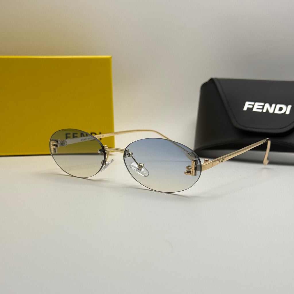 Fendi Rimless Oval Sunglasses – Gold / Blue Gradient