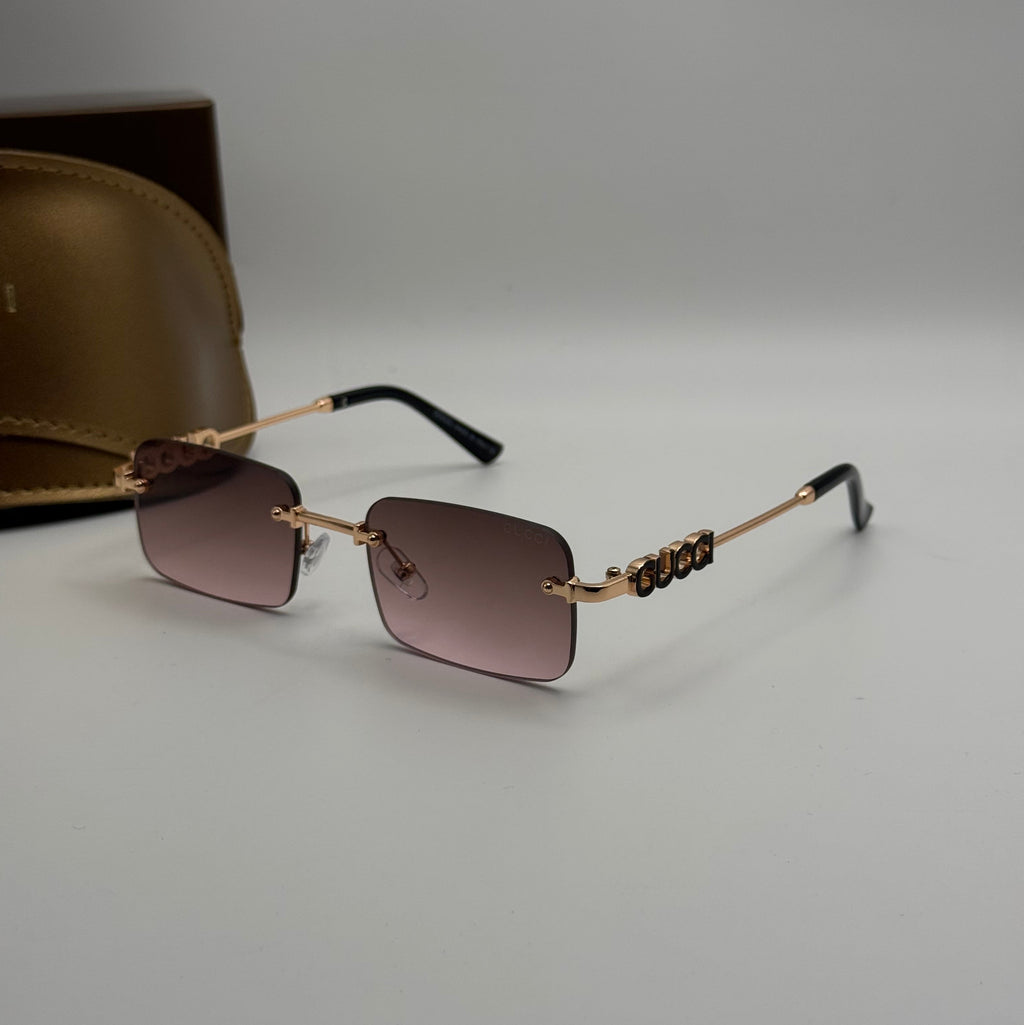 Gucci Rimless Rectangle Sunglasses – Gold & Brown Gradient