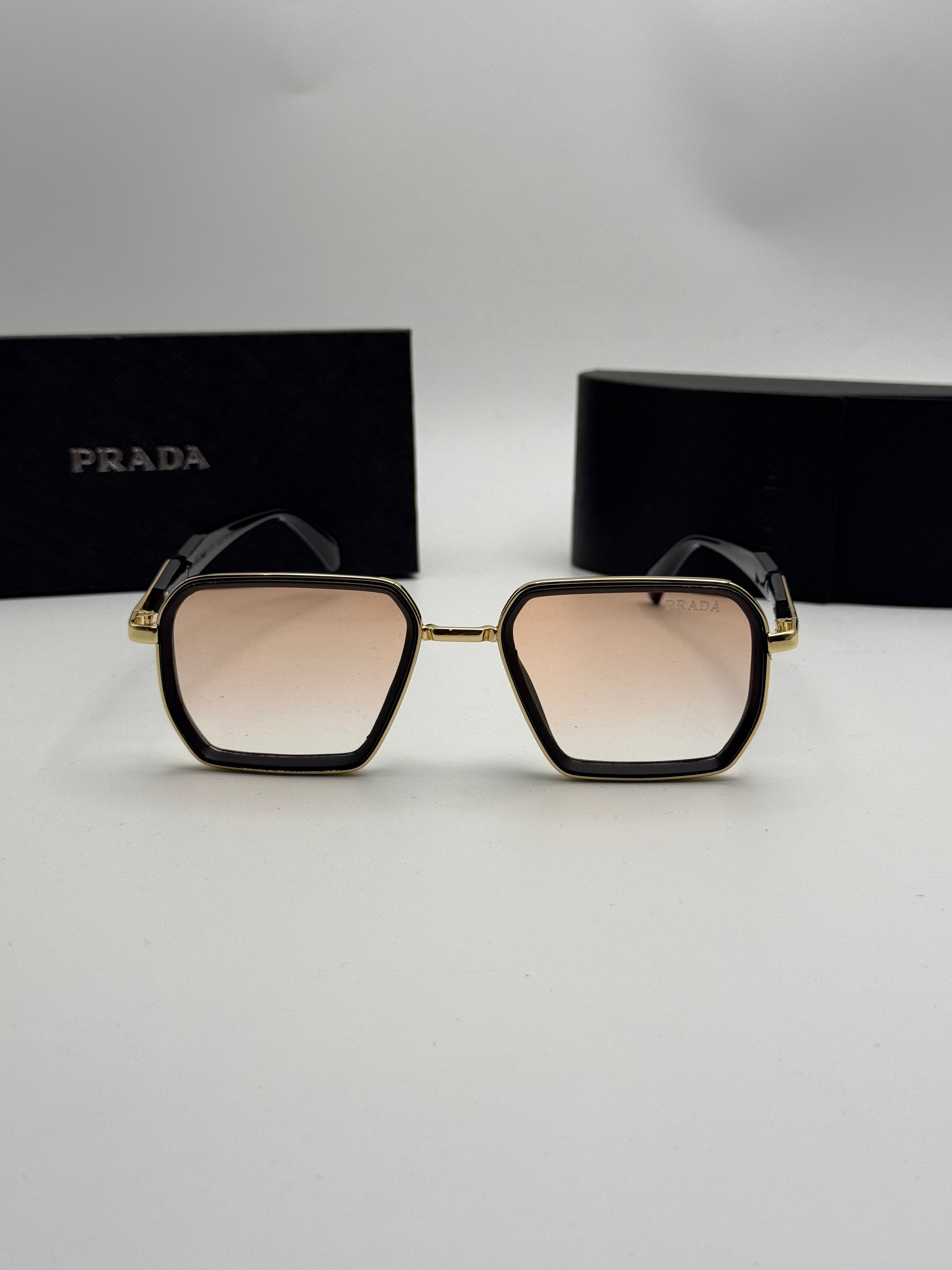 Prada Square Sunglasses — Black & Gold with Rose Gradient