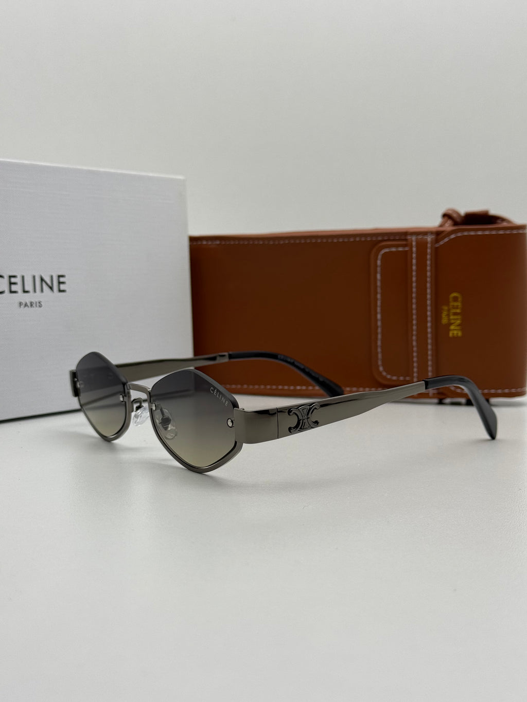 Celine Triomphe Gunmetal & Grey Gradient Oval