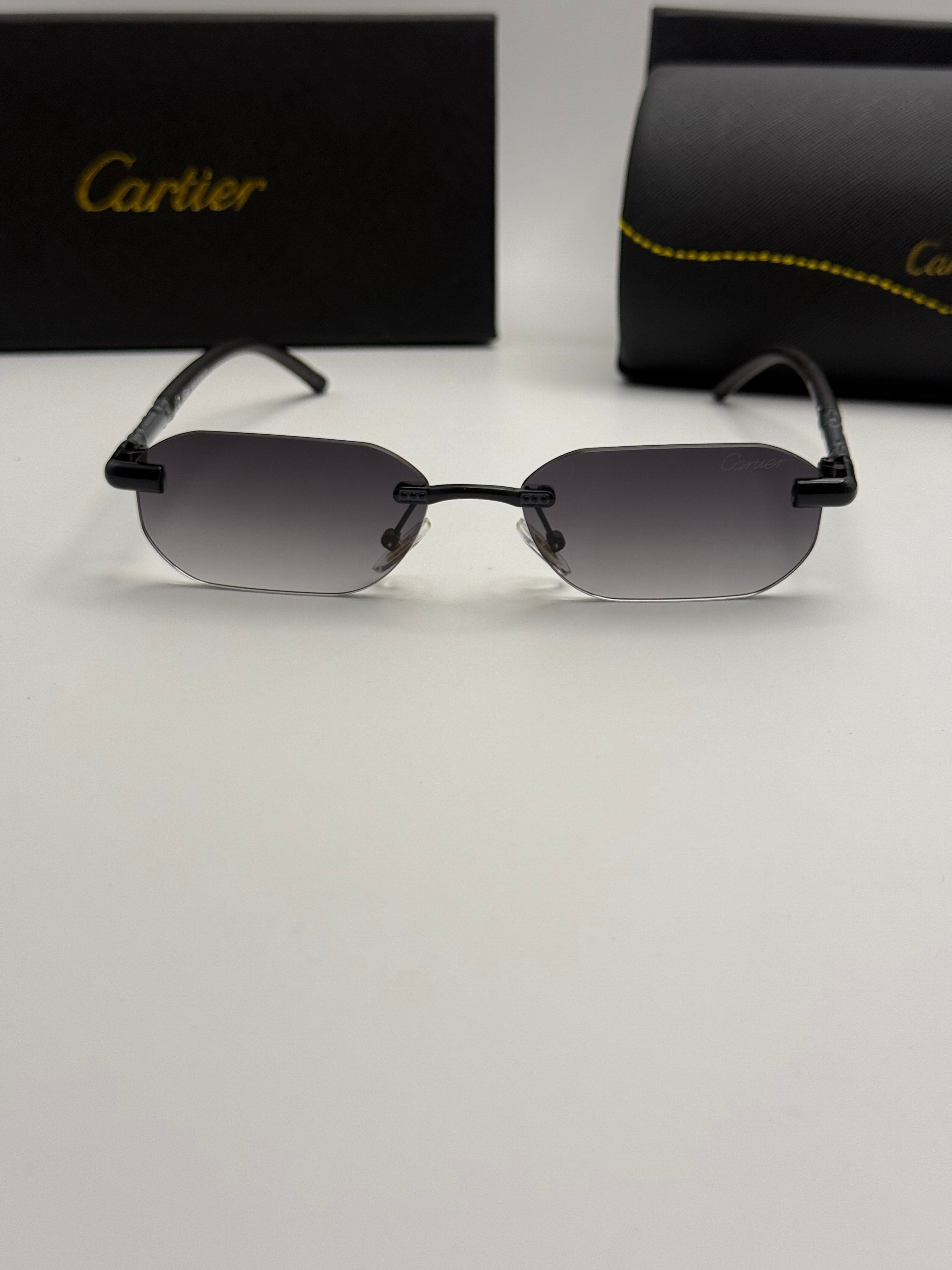 Cartier Rimless Rectangular Sunglasses – All Black