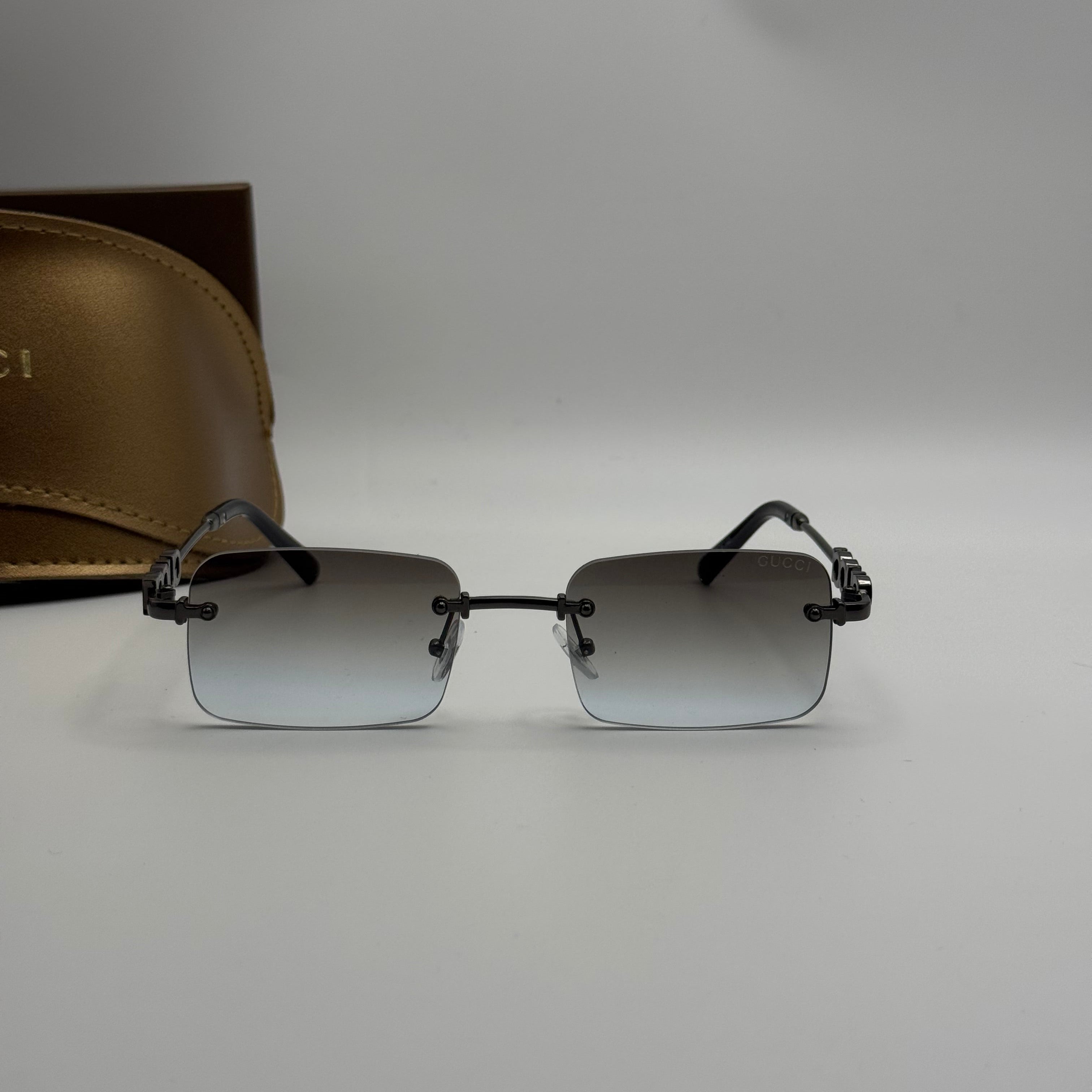 Gucci Rimless Rectangle Sunglasses – Gunmetal & Grey Gradient