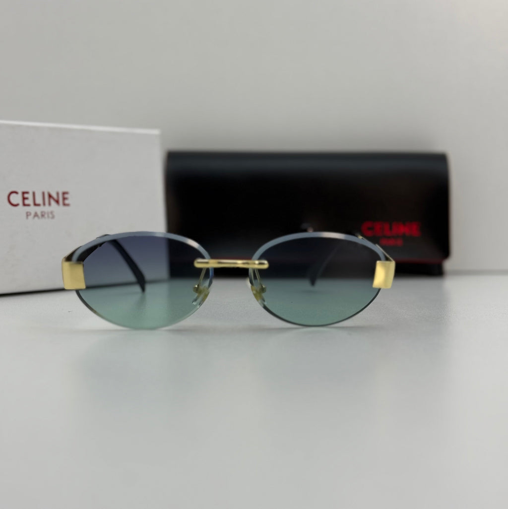 Celine Rimless Oval Sunglasses – Gold & Blue-Green