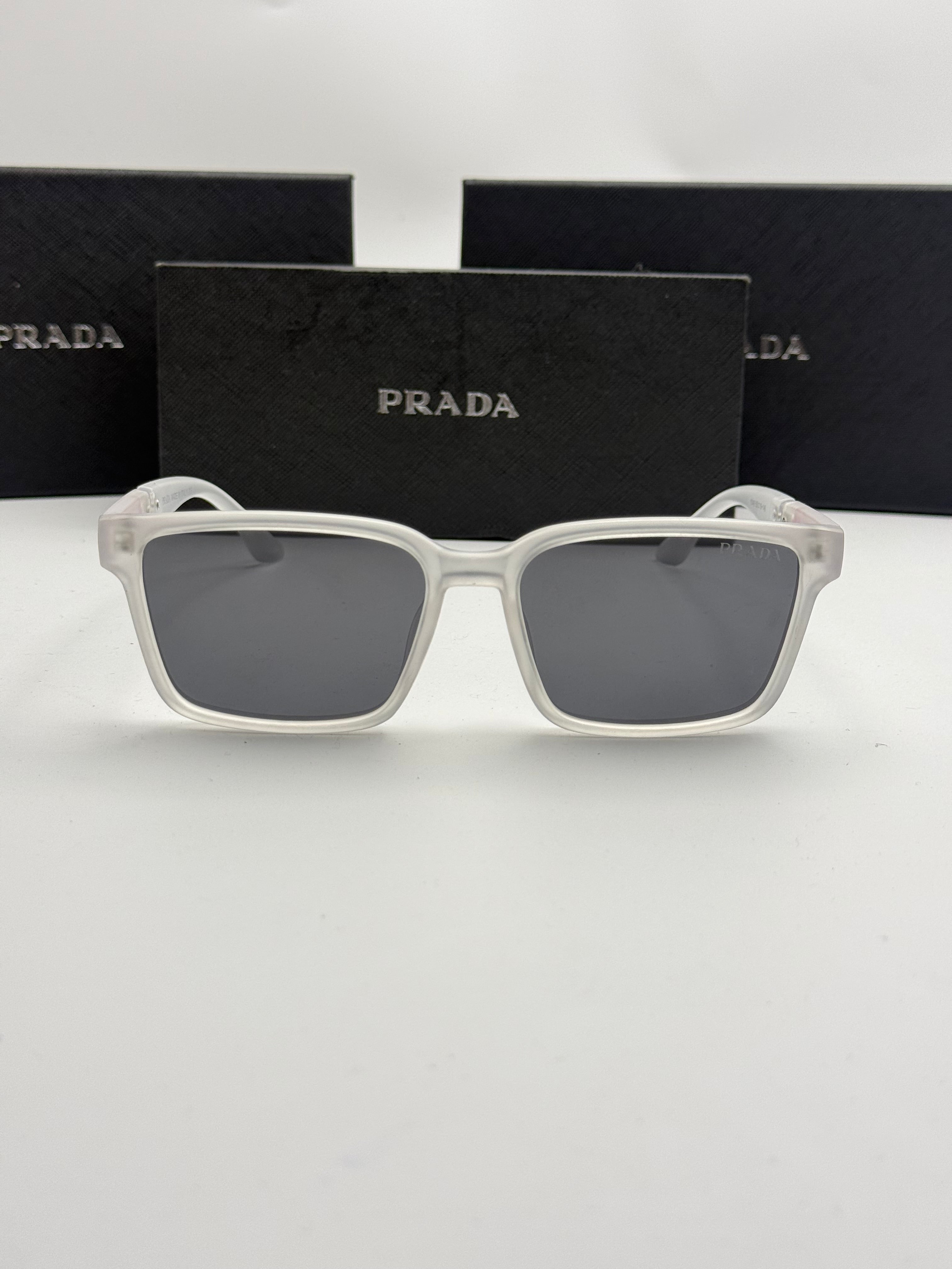 Prada Linea Rossa Square Sunglasses – Crystal Clear Frame / Dark Grey Lenses