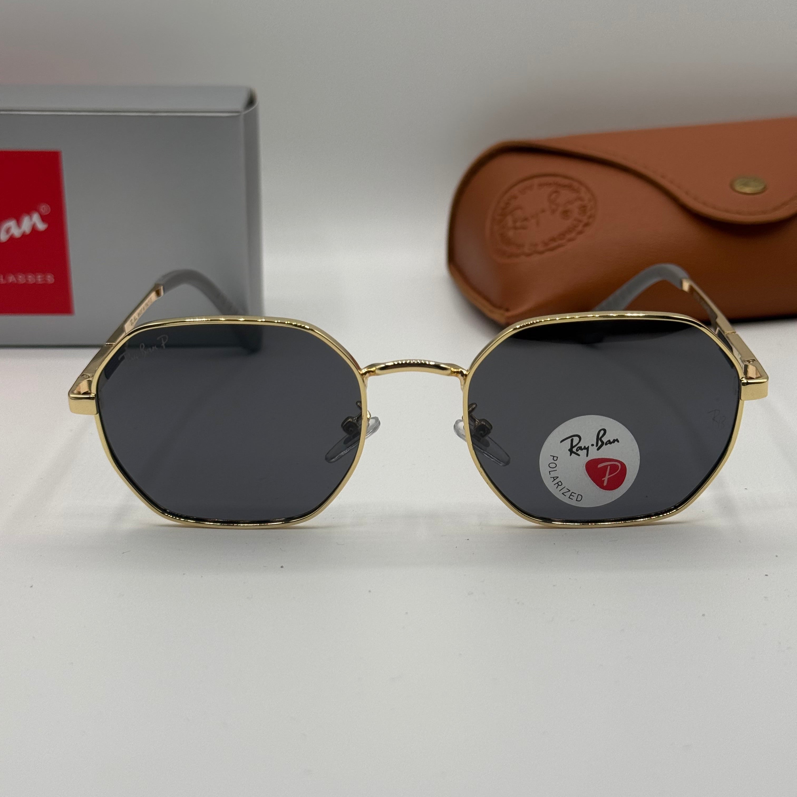 Ray Ban Polarized Hexagonal Sunglasses – Gold Frame / Dark Lens