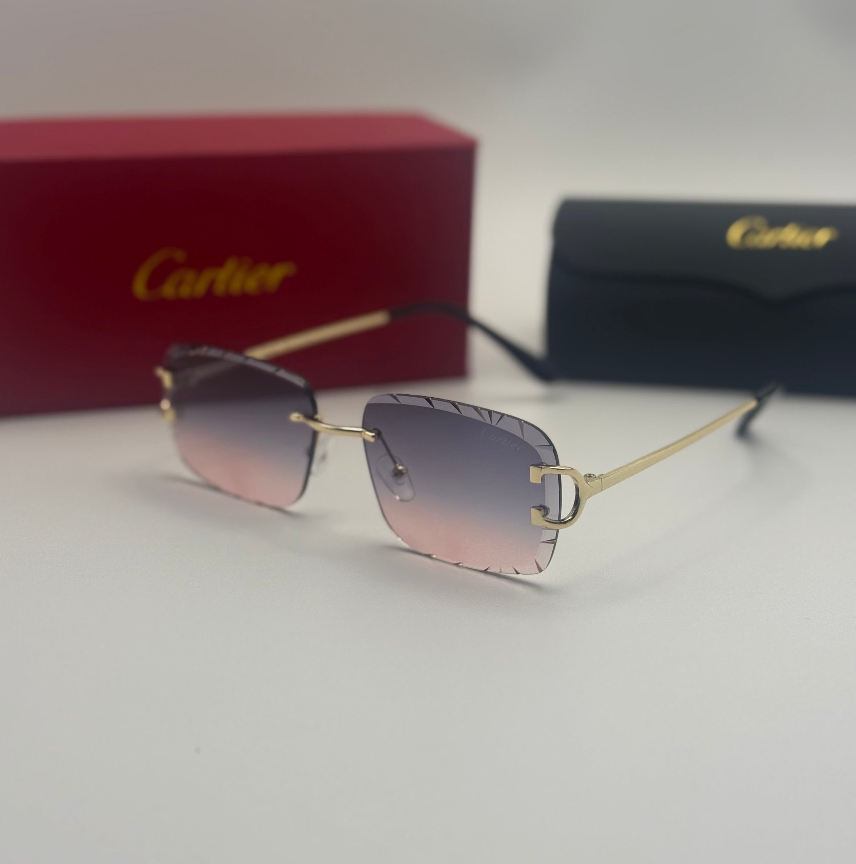 Cartier Rimless Sunglasses – Blue Pink Gradient / Gold