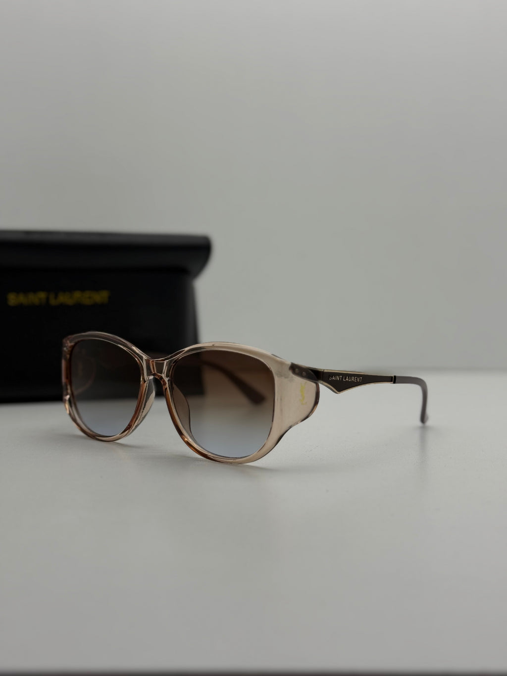 Saint Laurent Transparent Beige Square Sunglasses – Gradient Brown