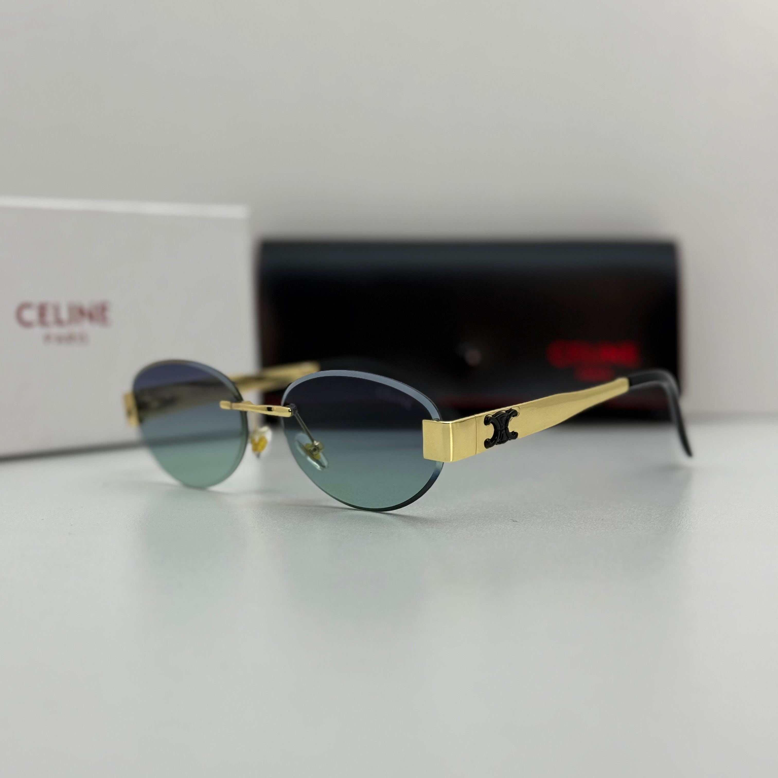 Celine Rimless Oval Sunglasses – Gold & Blue-Green