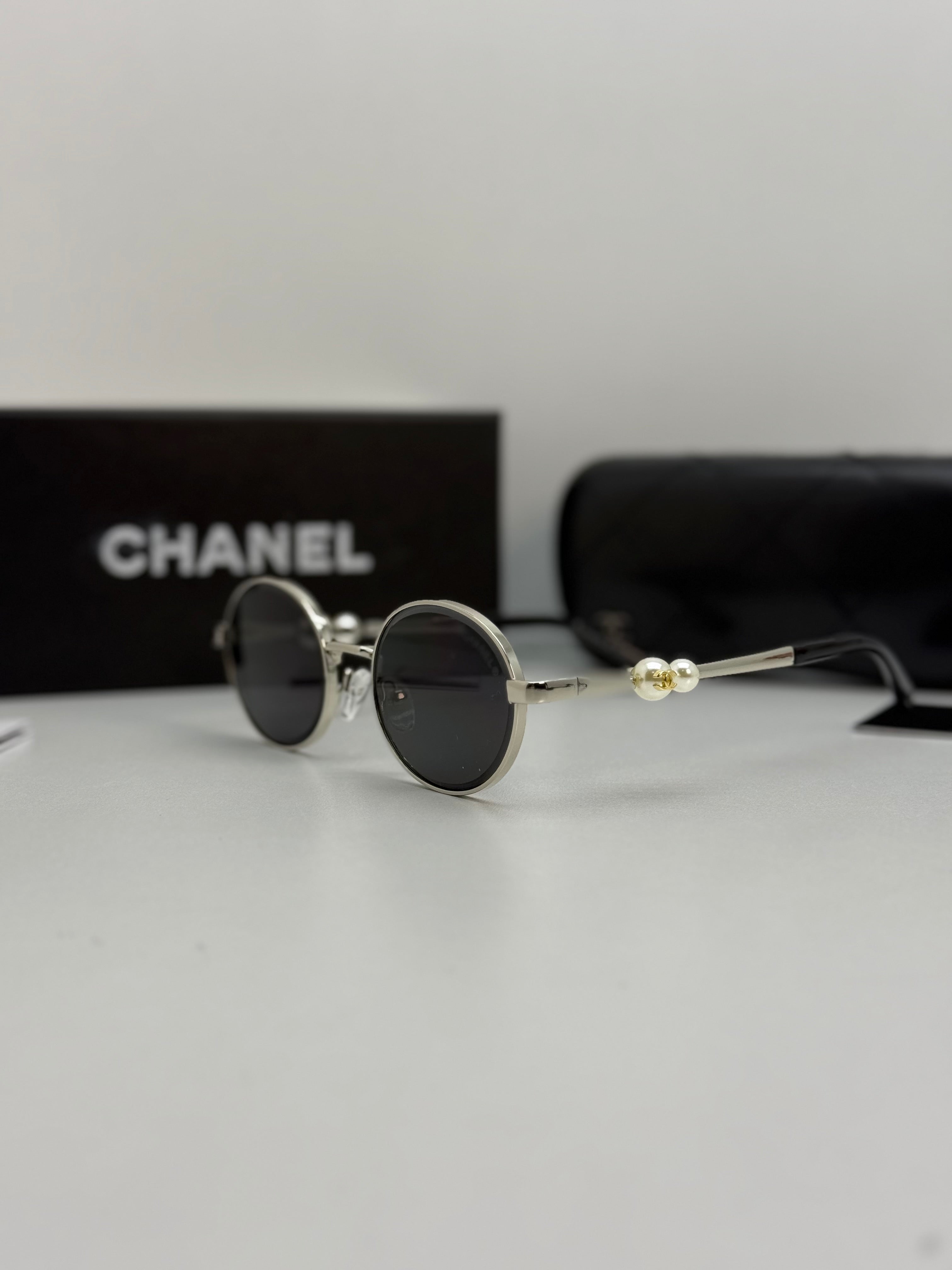 Chanel Round Metal Sunglasses (Silver / Dark Grey)