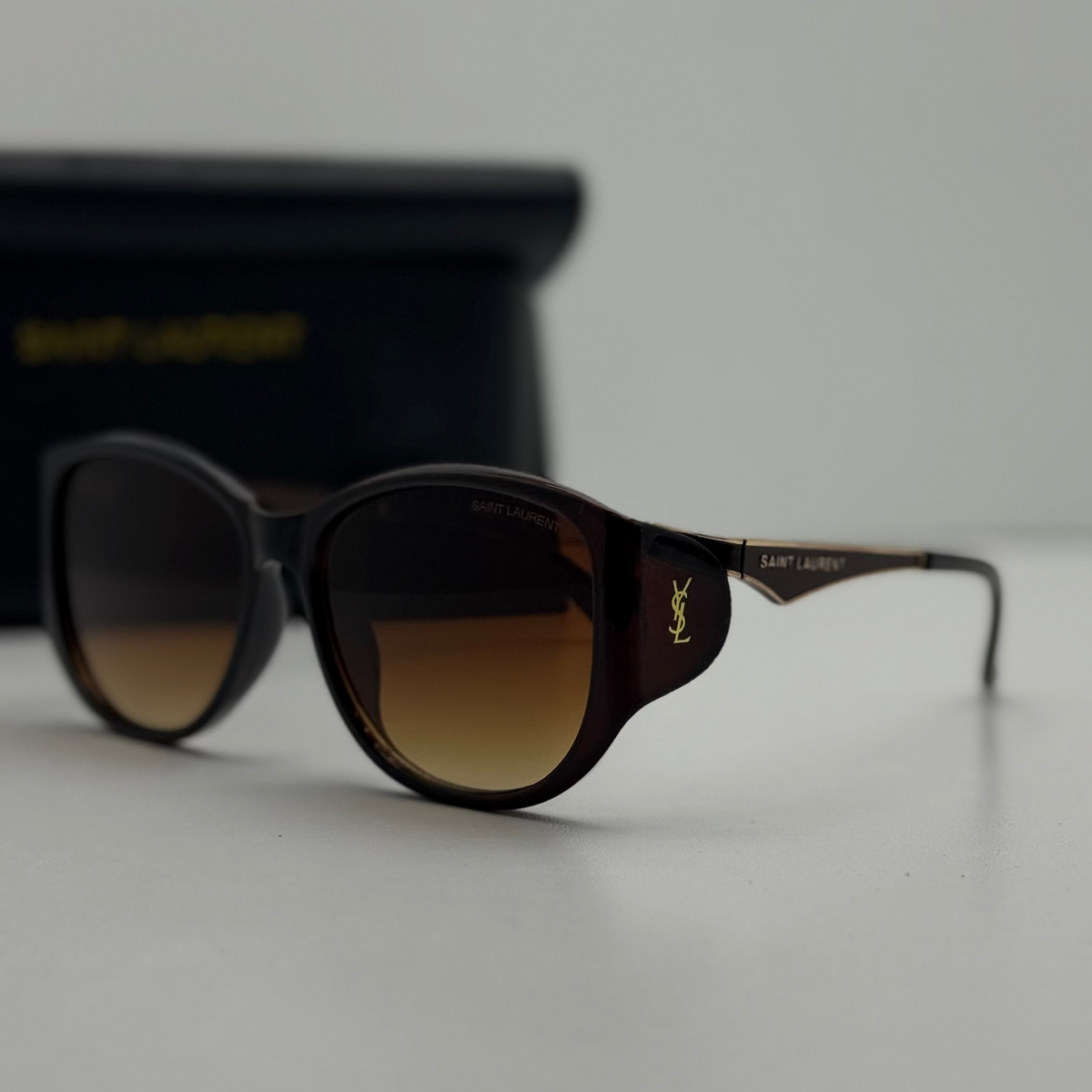 Saint Laurent YSL Logo Oversized Square Sunglasses – Dark Brown Gradient