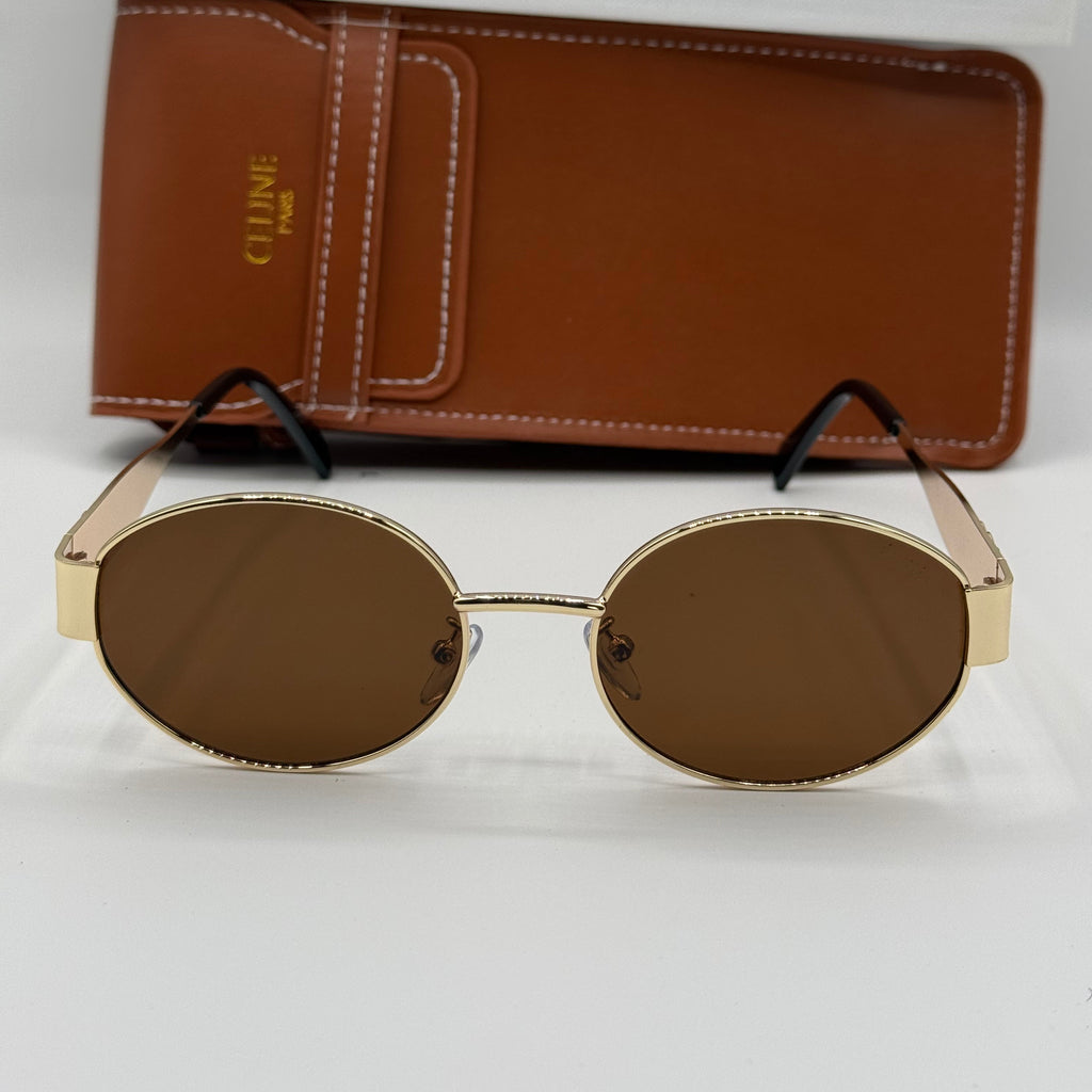 Celine Paris Oval Sunglasses – Gold Frame / Brown Lenses