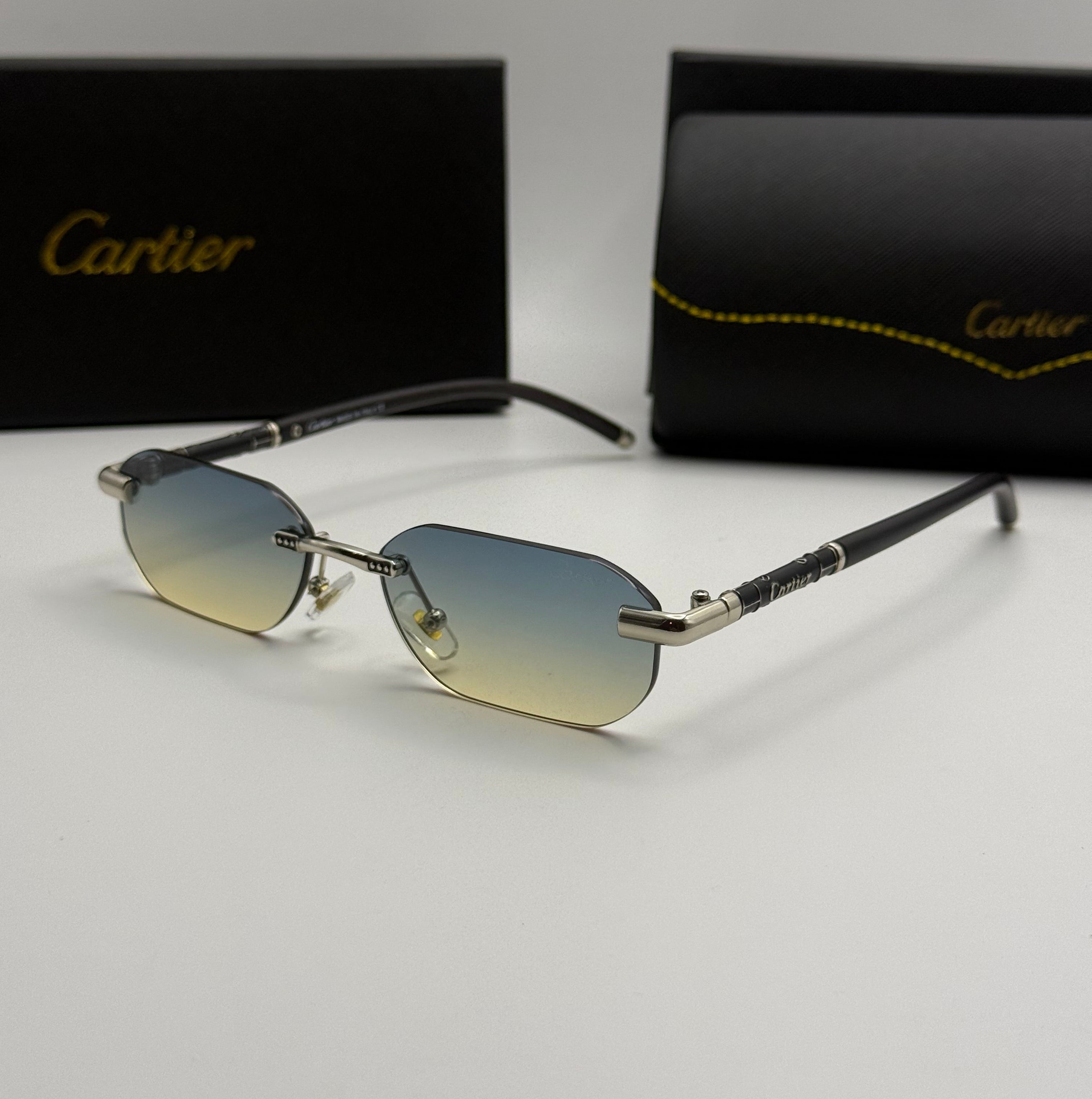 Cartier Rimless Rectangular Sunglasses – Silver & Black